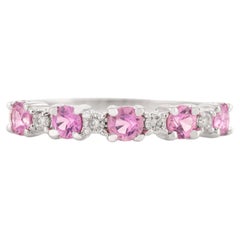 Minimal Pink Sapphire Diamond Half Stacking Band Ring in 14k Solid White Gold