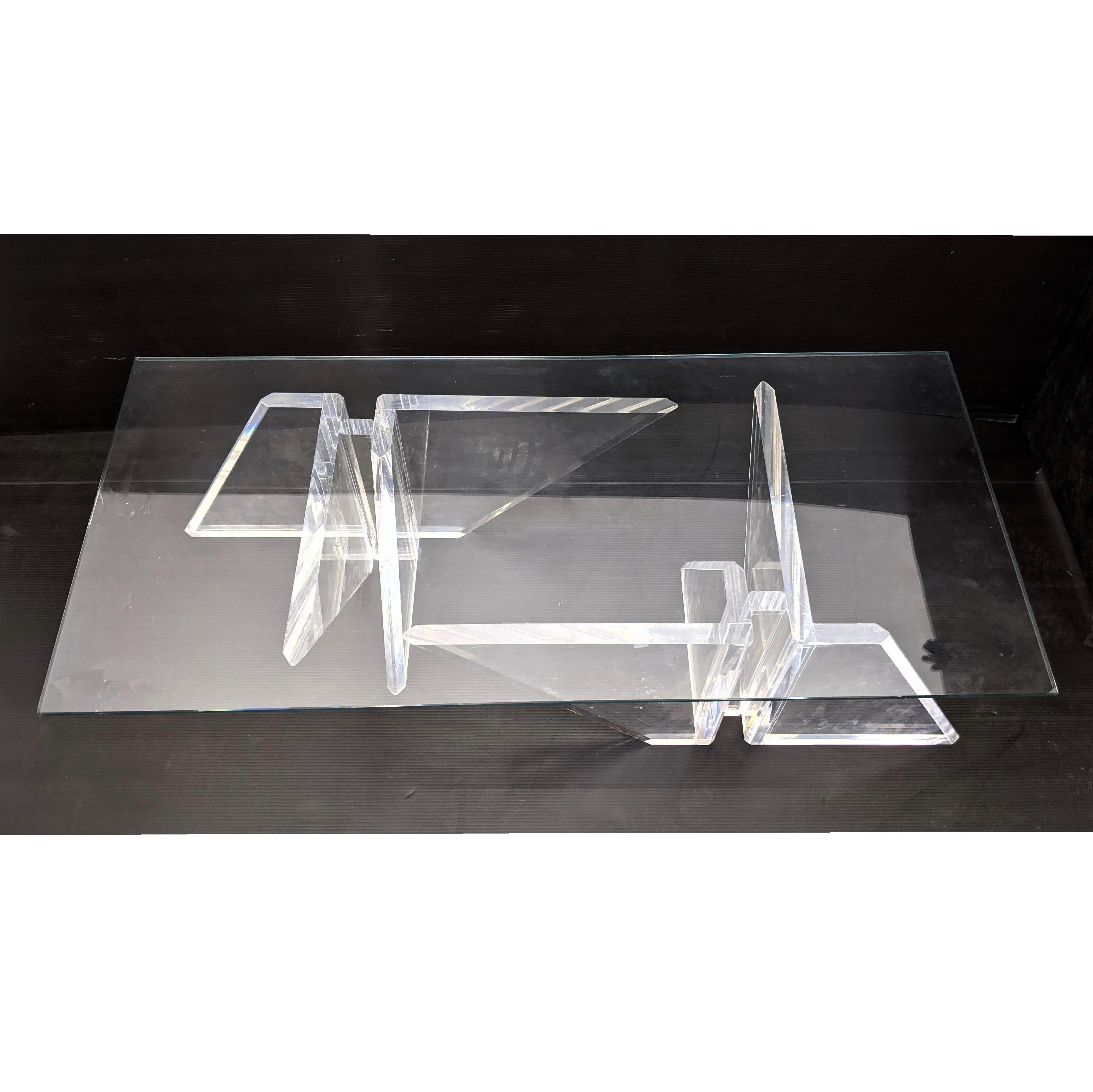 Mid-Century Modern Minimal Prismatic, Substantial Lucite Glass Coffee Table 1970s Sculptural Modern
