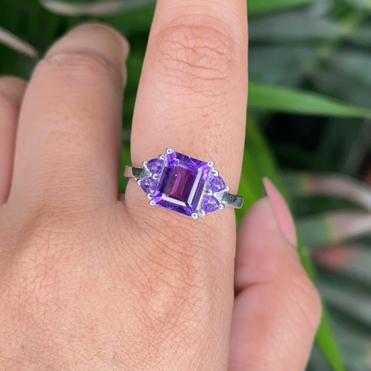 For Sale:  Minimal Purple Amethyst 3.1 Carat Promise Ring in Sterling Silver Mother Gift 2