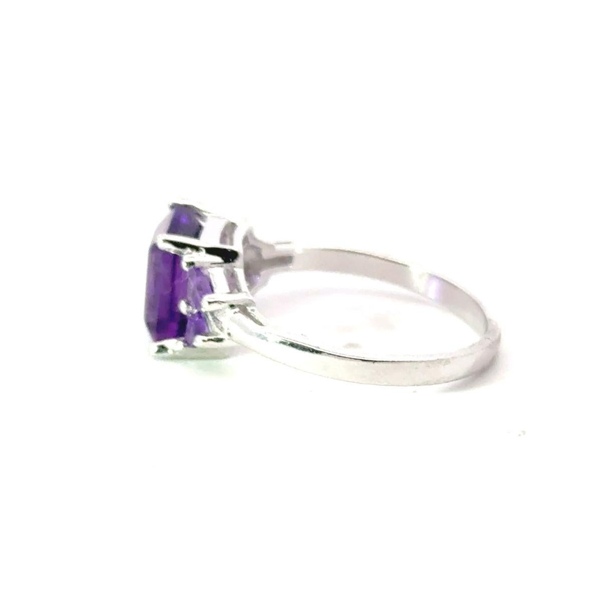 For Sale:  Minimal Purple Amethyst 3.1 Carat Promise Ring in Sterling Silver Mother Gift 5