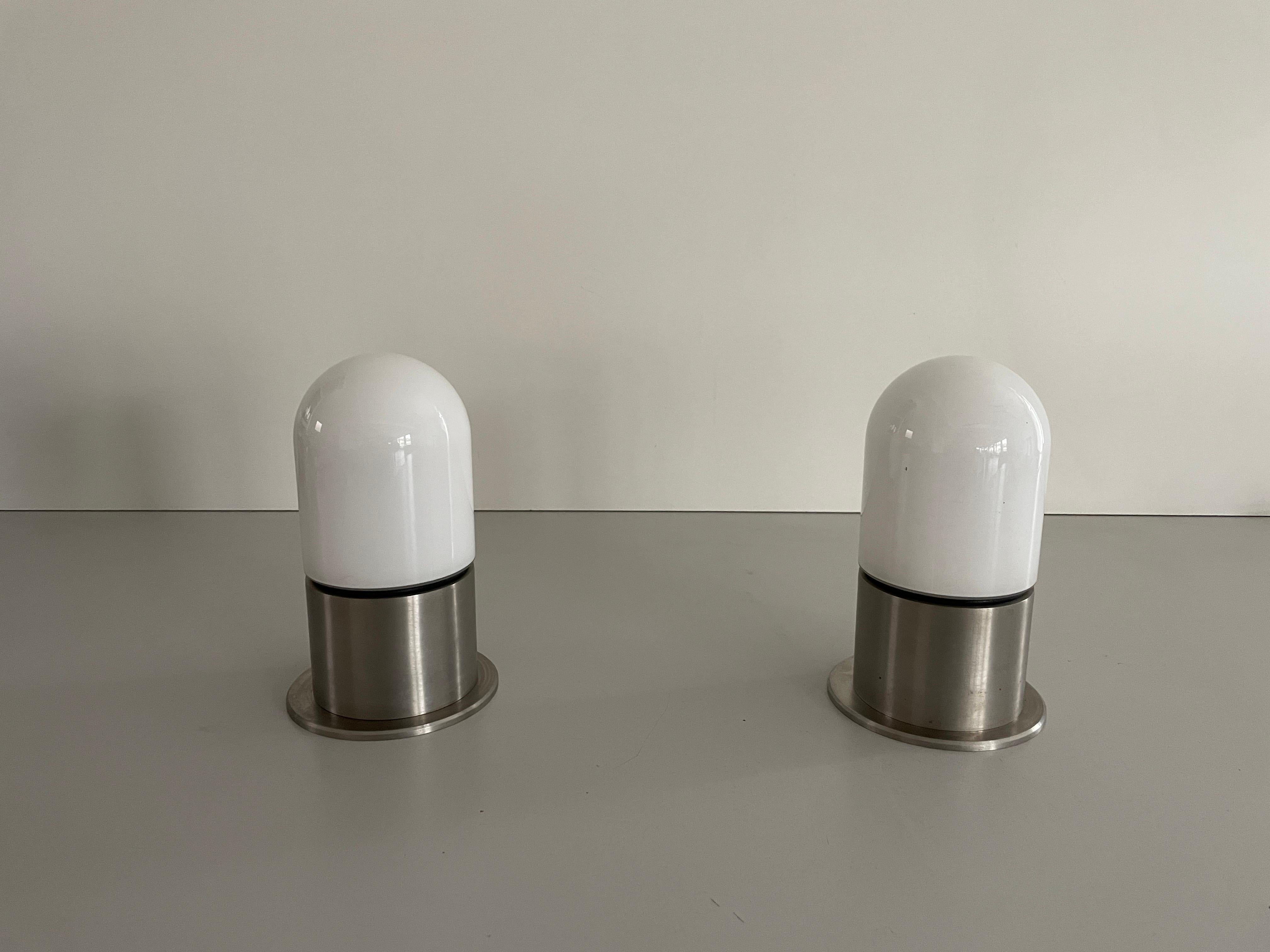 Minimales Paar Einbaubeleuchtung aus seltenem Opalglas und Chrom von BEGA, 1970er Jahre, Deutschland (Space Age) im Angebot