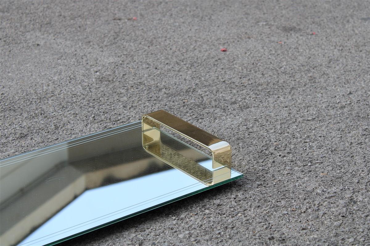 Minimal Rectangular Tray Italian Design Handles Solid Brass 1970s Mirror In Good Condition In Palermo, Sicily