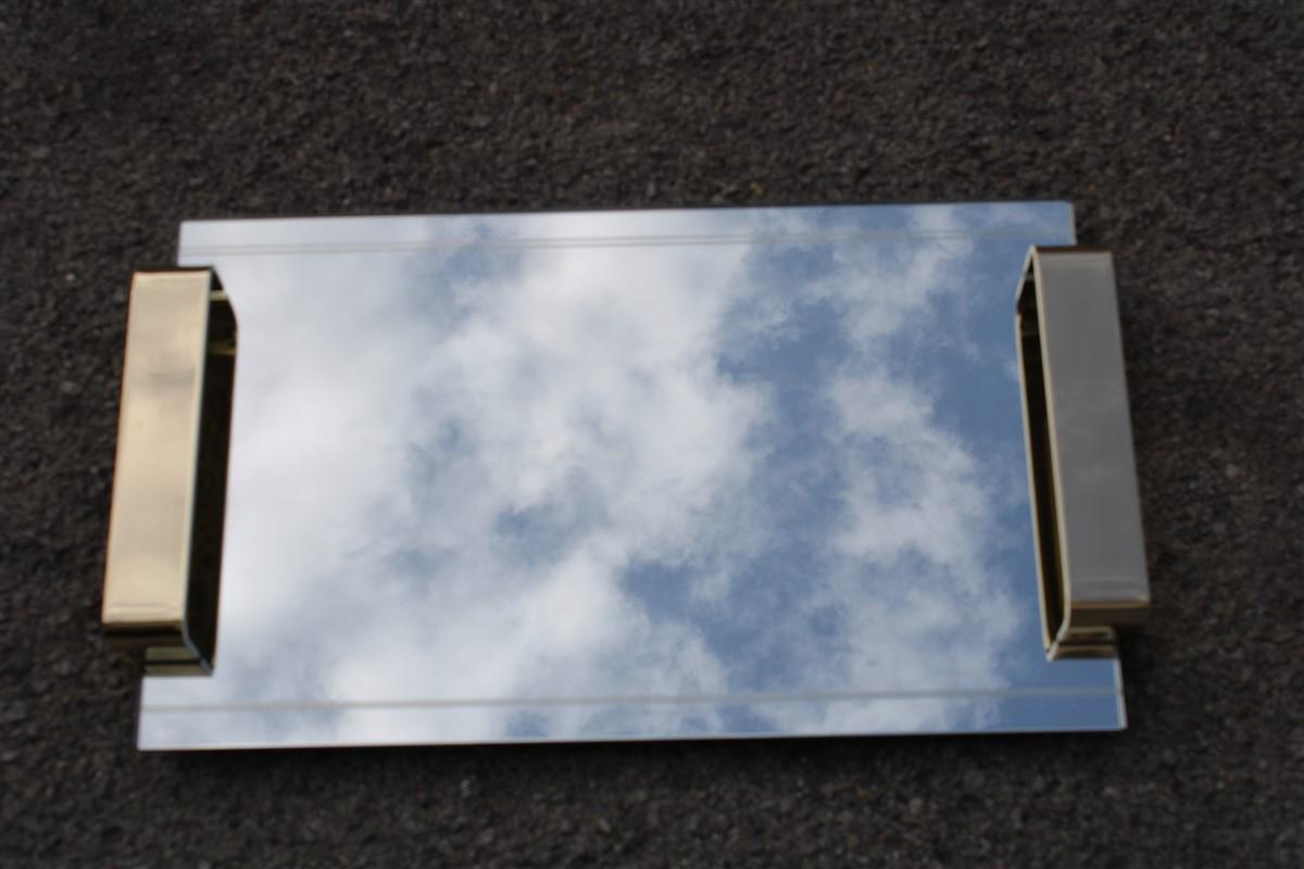 Late 20th Century Minimal Rectangular Tray Italian Design Handles Solid Brass 1970s Mirror