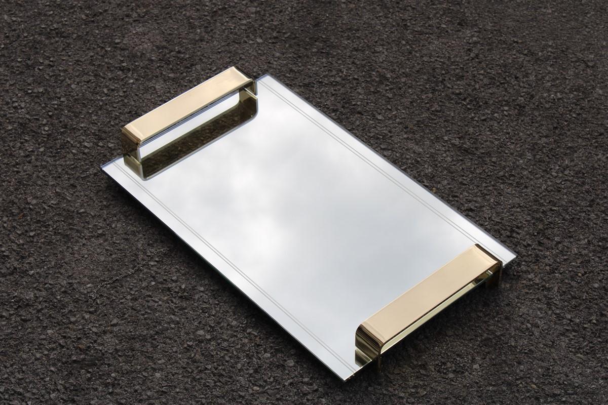 Minimal Rectangular Tray Italian Design Handles Solid Brass 1970s Mirror 2