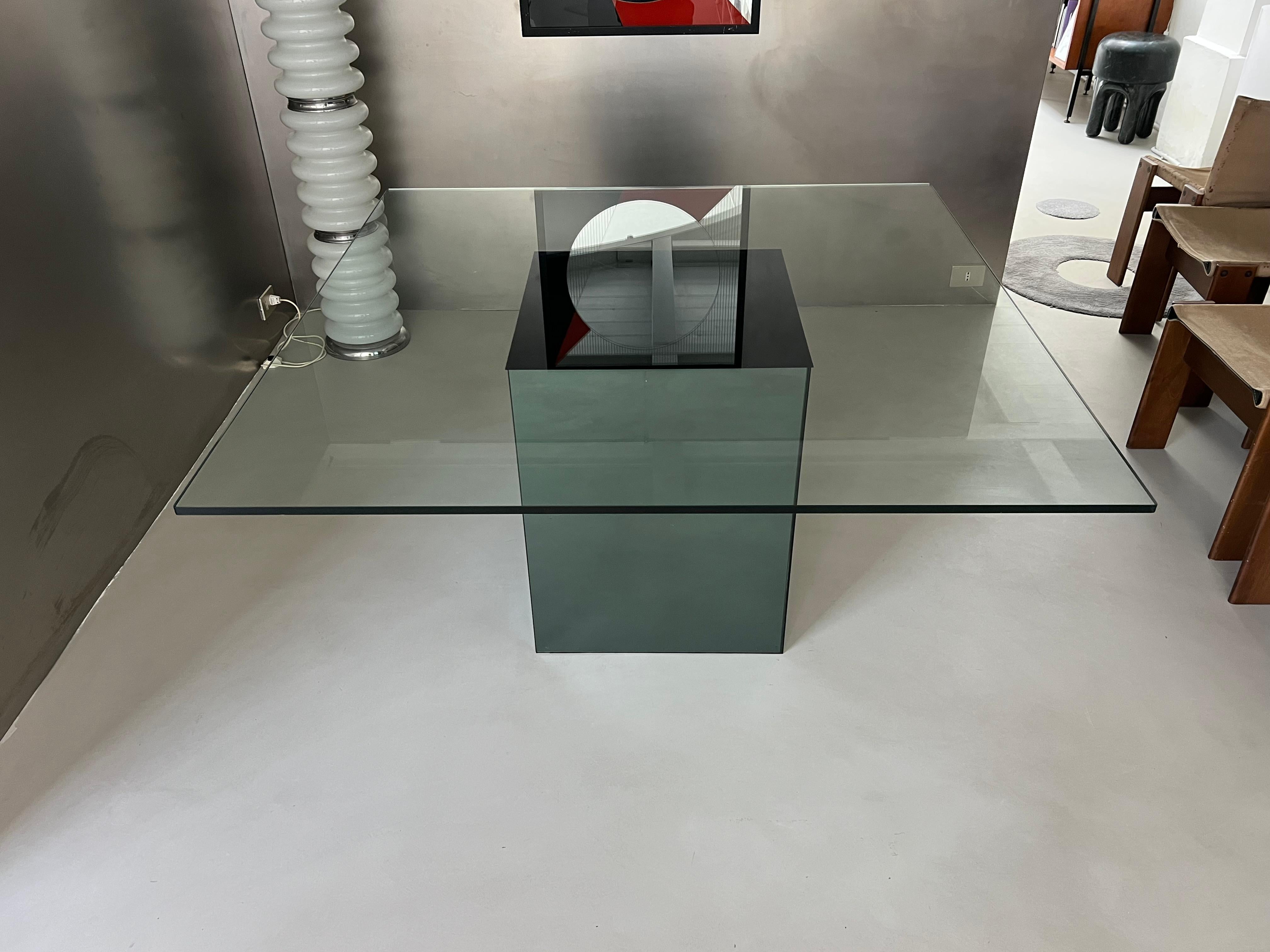 Minimal retro Mirror and chrystal square dining table by Nanda Vigo for Acerbis 3