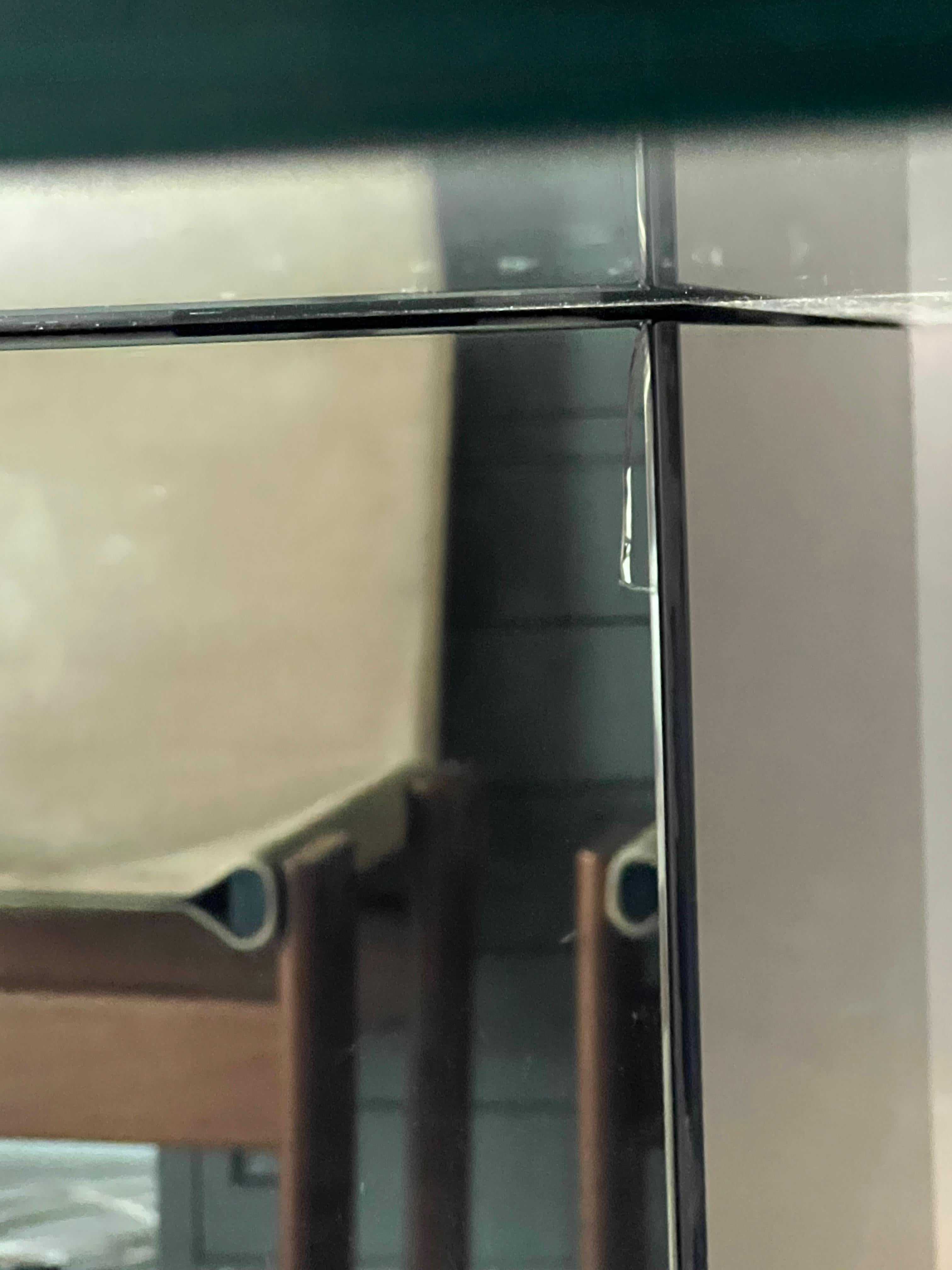 Minimal retro Mirror and chrystal square dining table by Nanda Vigo for Acerbis 4
