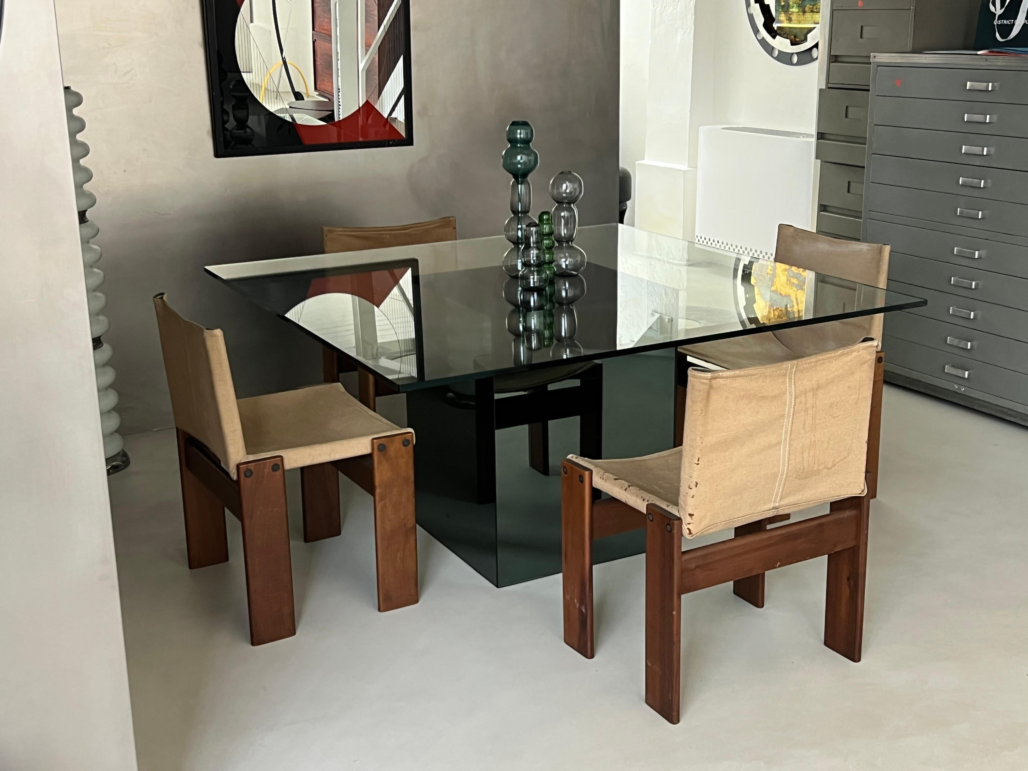 Minimal retro Mirror and chrystal square dining table by Nanda Vigo for Acerbis 8