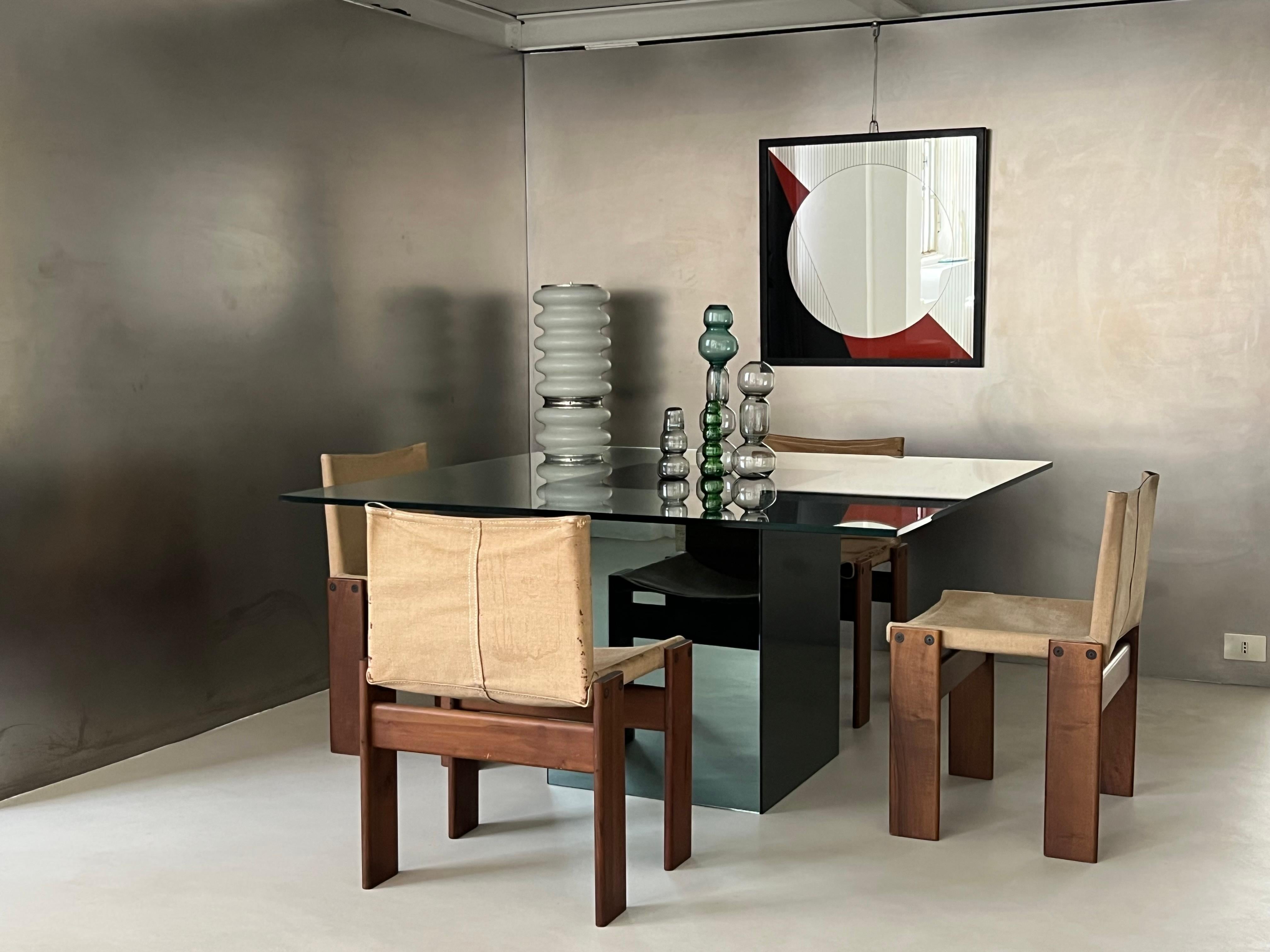Minimal retro Mirror and chrystal square dining table by Nanda Vigo for Acerbis 9