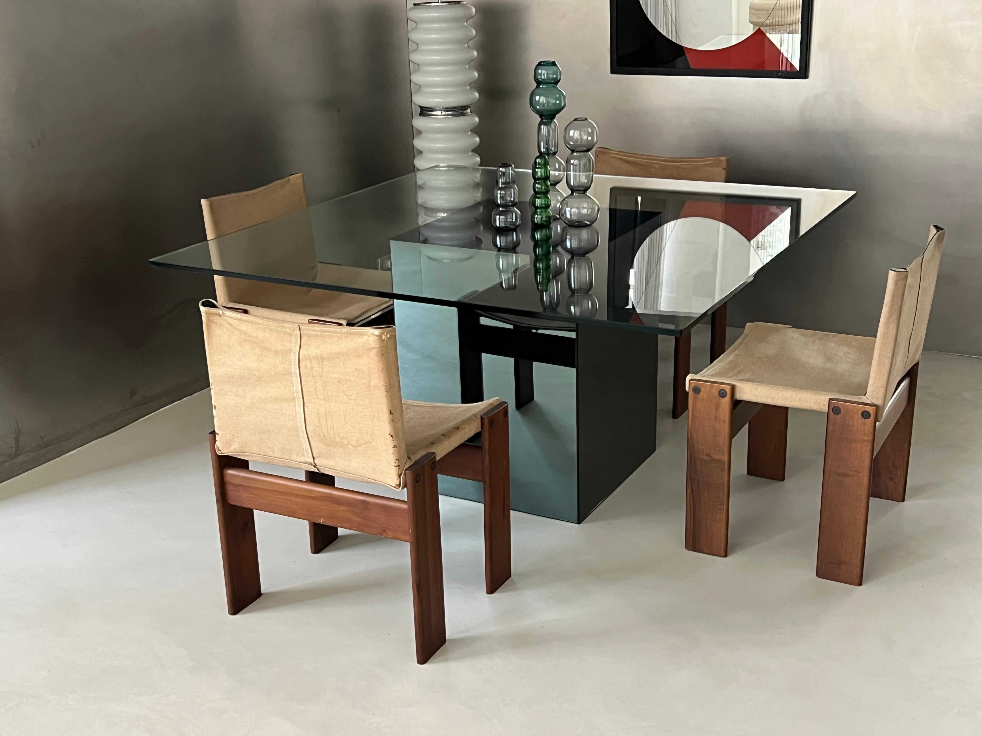 Minimal retro Mirror and chrystal square dining table by Nanda Vigo for Acerbis 10