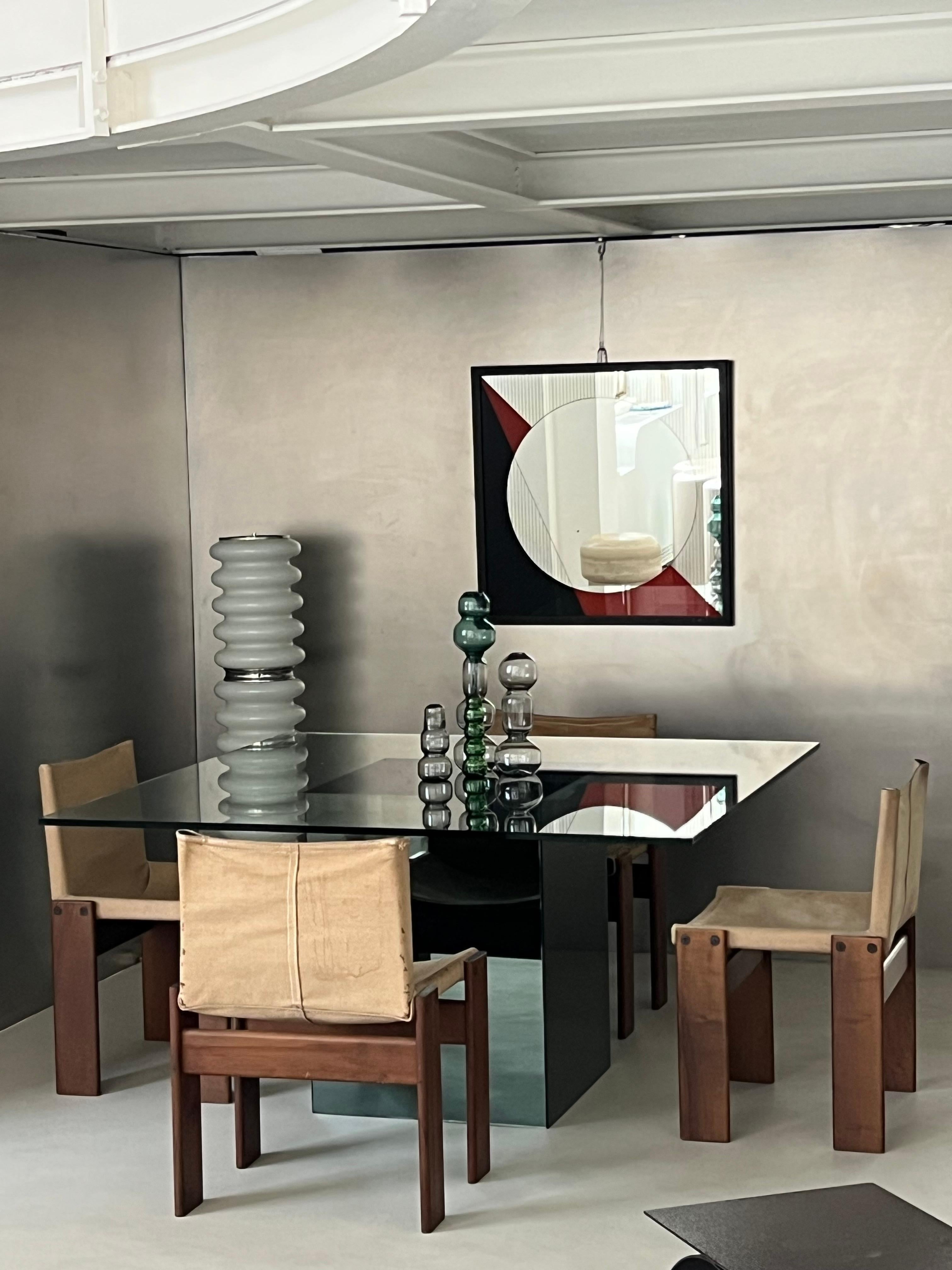 Minimal retro Mirror and chrystal square dining table by Nanda Vigo for Acerbis 11