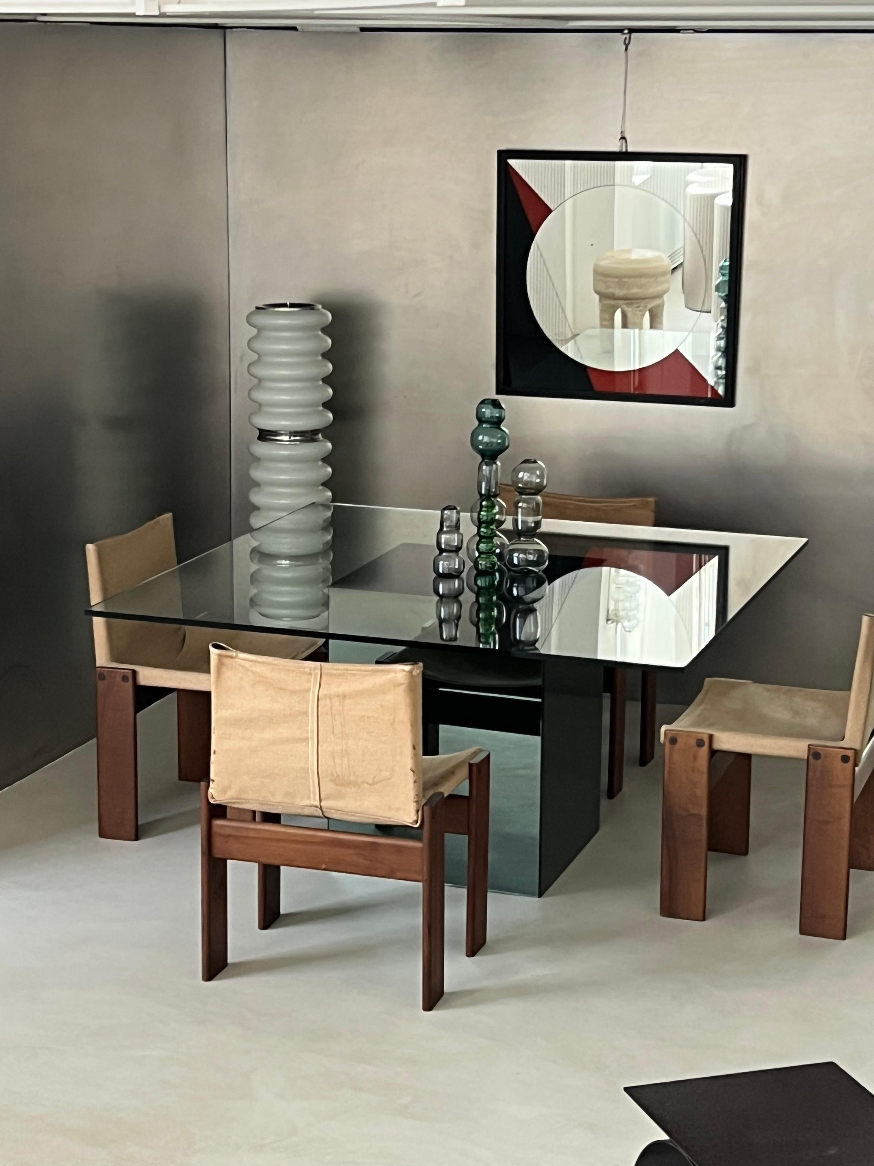 Minimal retro Mirror and chrystal square dining table by Nanda Vigo for Acerbis 12