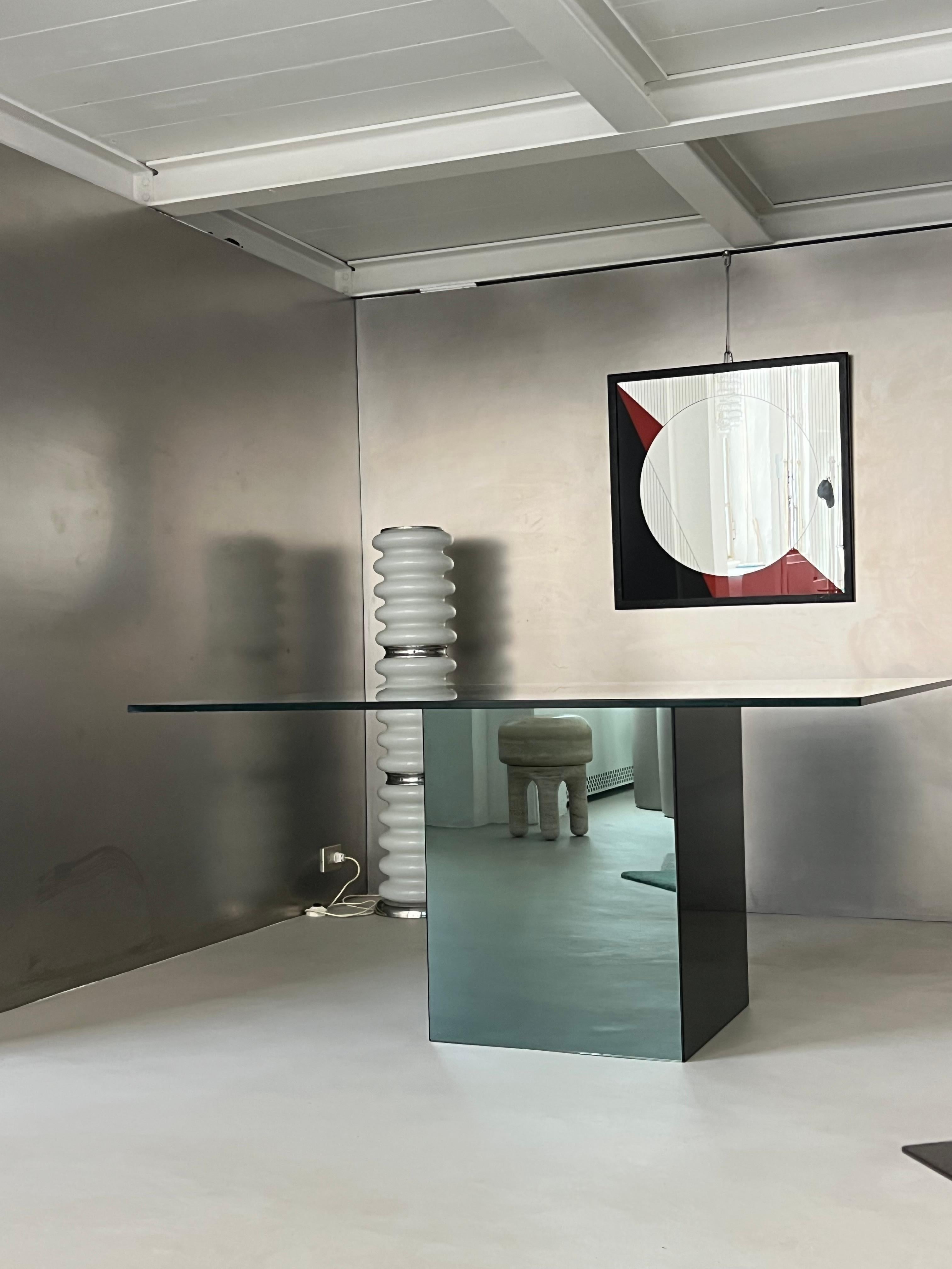 Mid-Century Modern Minimal retro Mirror and chrystal square dining table by Nanda Vigo for Acerbis