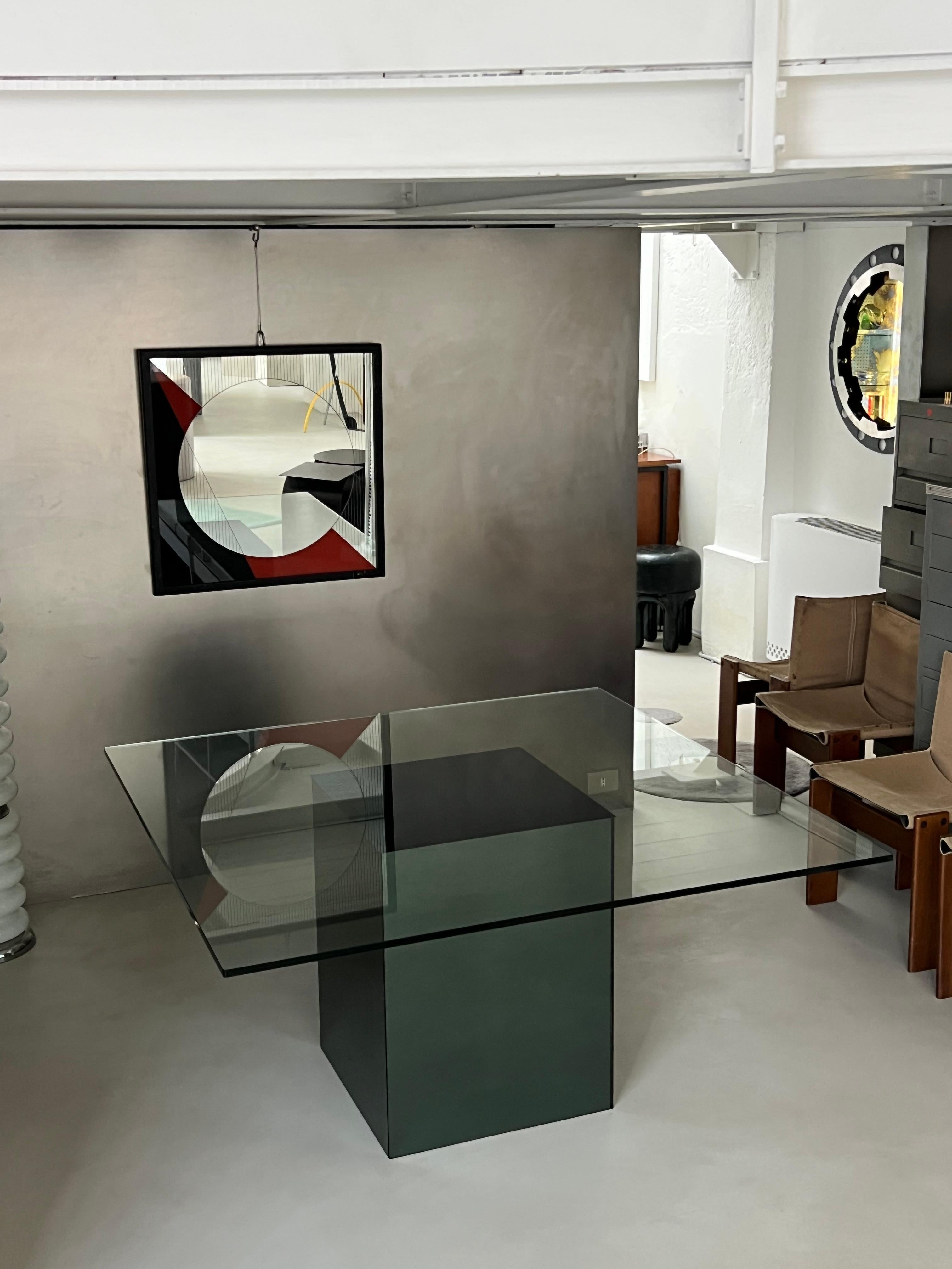 Late 20th Century Minimal retro Mirror and chrystal square dining table by Nanda Vigo for Acerbis