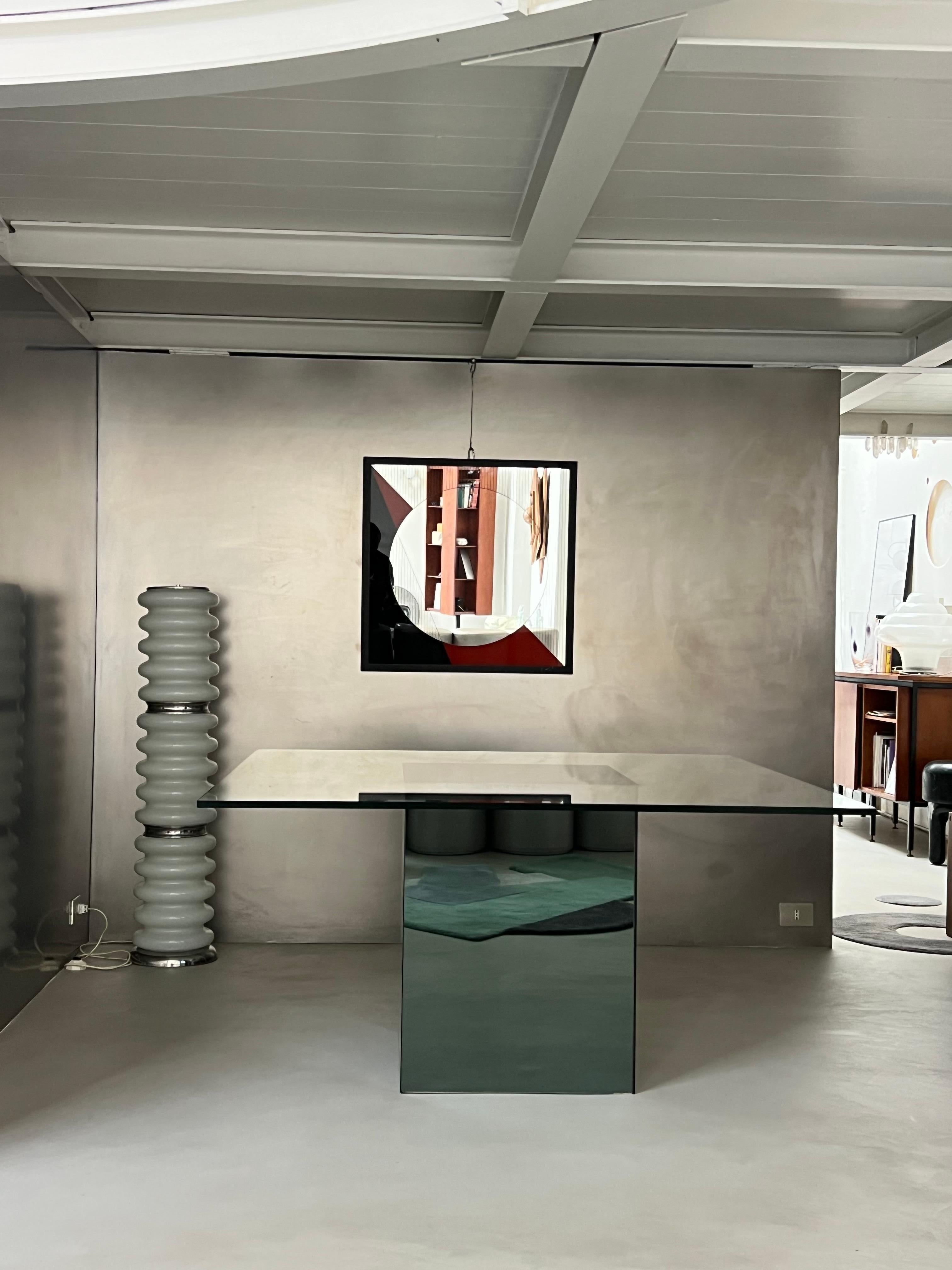 Crystal Minimal retro Mirror and chrystal square dining table by Nanda Vigo for Acerbis