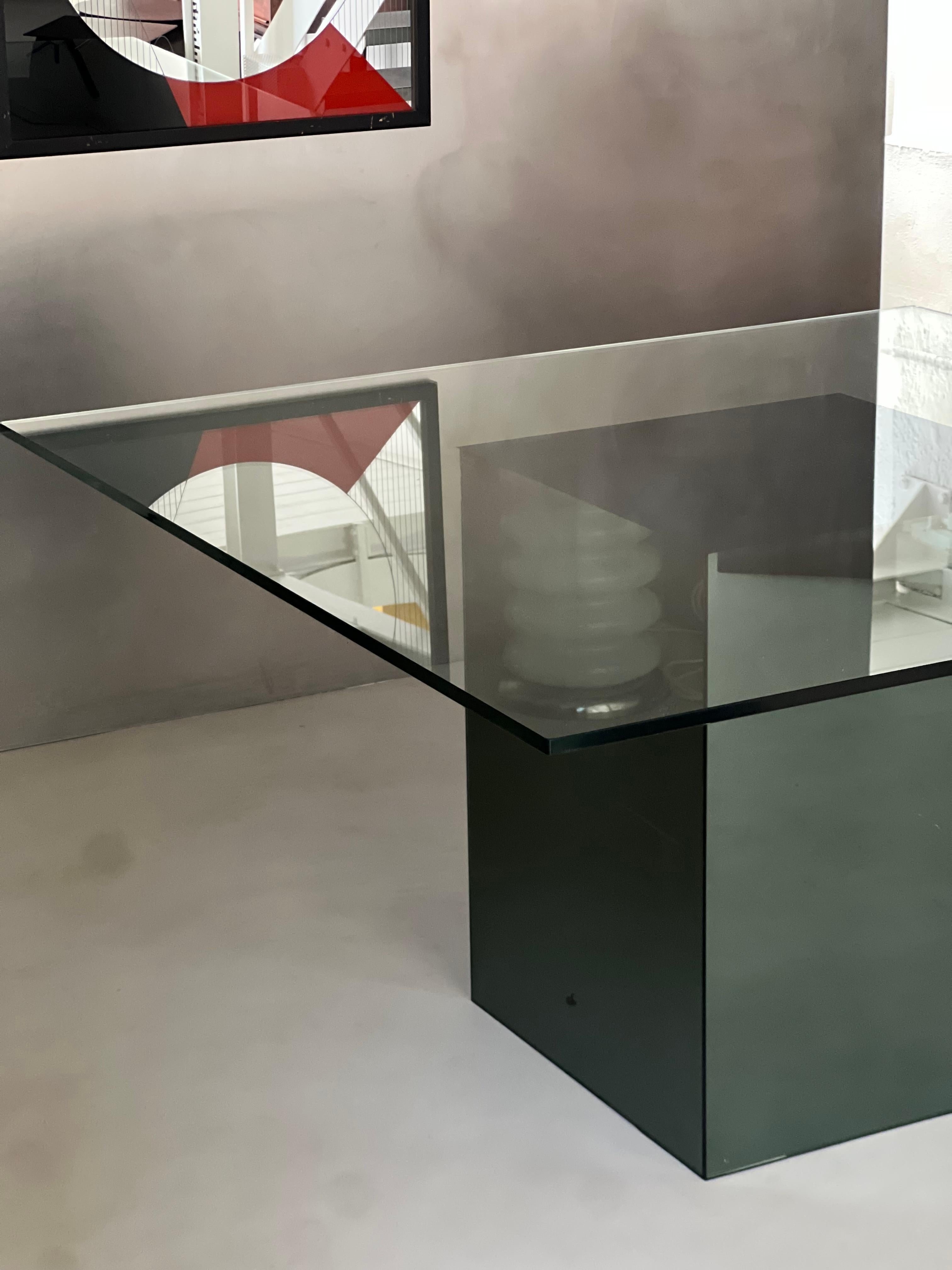 Minimal retro Mirror and chrystal square dining table by Nanda Vigo for Acerbis 1