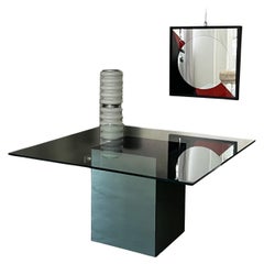 Mesa de comedor cuadrada retro minimalista con espejo y cristal de Nanda Vigo para Acerbis