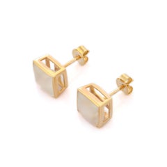 14K Gelbgold Everyday Square Cut Regenbogen-Mondstein-Ohrstecker