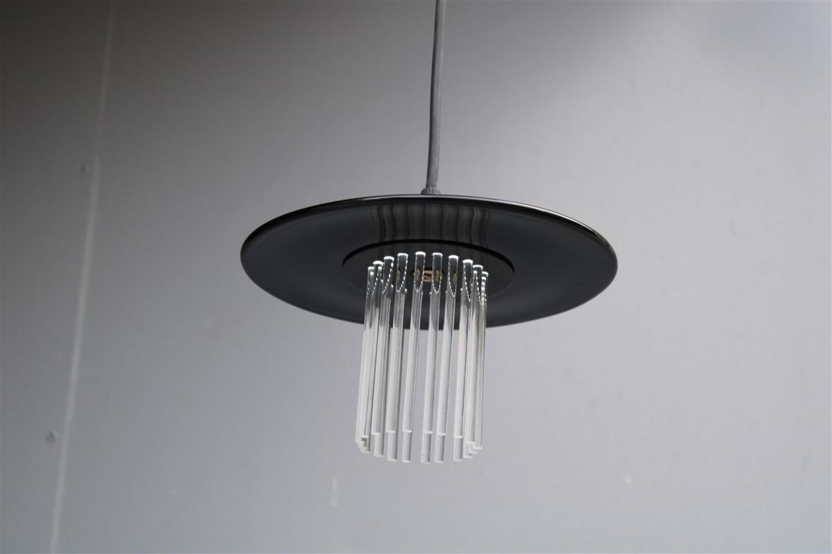 Minimalismo Lampadario rotondo minimalista 1980 in vetro di Murano nero in stile Ettore Sottsass in vendita