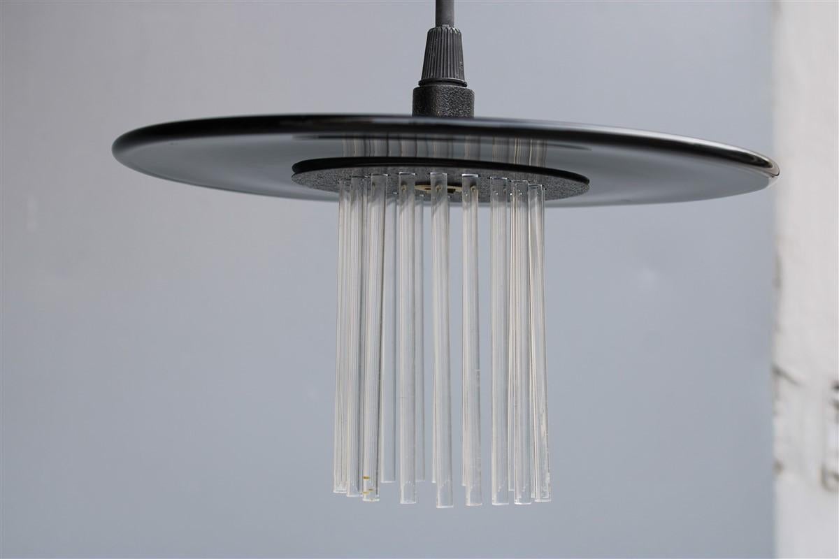 Metallo Lampadario rotondo minimalista 1980 in vetro di Murano nero in stile Ettore Sottsass in vendita