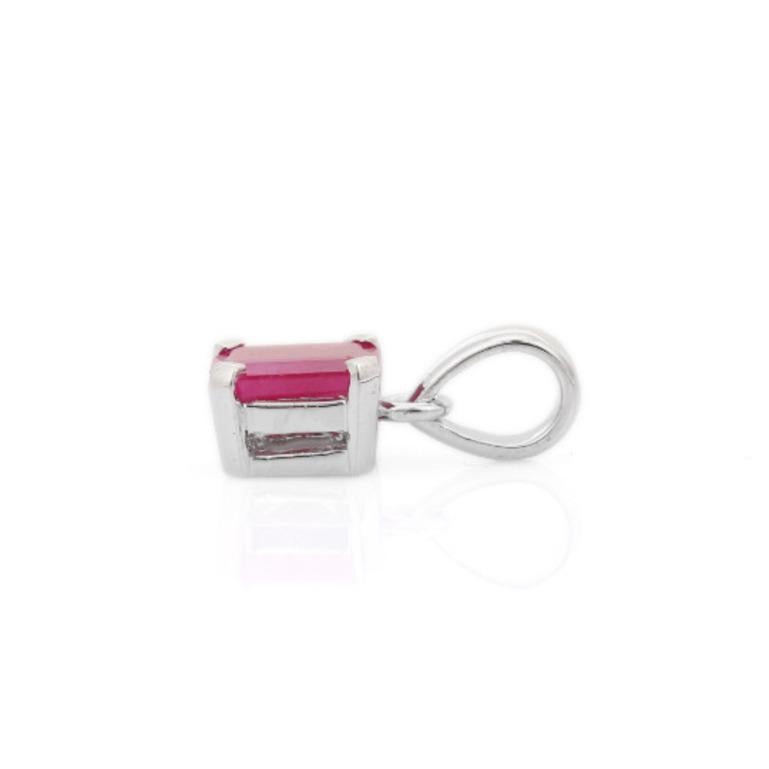 Bold Red Ruby Gemstone Classic Four Prong Unisex Silver Pendant Gift for Him In New Condition For Sale In New York, NY