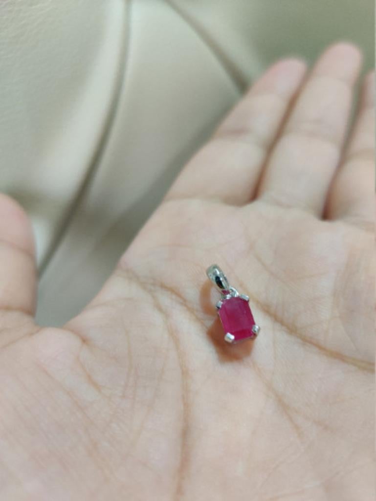 Women's Minimal Ruby Birthstone Pendant Crafted in Sterling Silver for Her For Sale