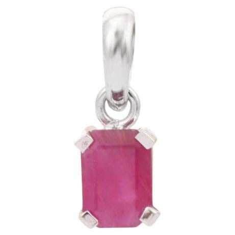 Minimal Ruby Birthstone Pendant Crafted in Sterling Silver for Her For Sale