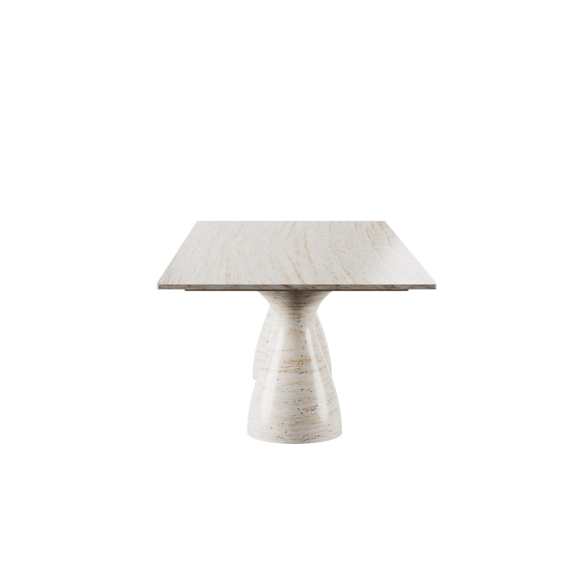 Minimal Scandinavian Modern White Dining Table in Travertine Marble Curved Legs In New Condition For Sale In Porto, PT