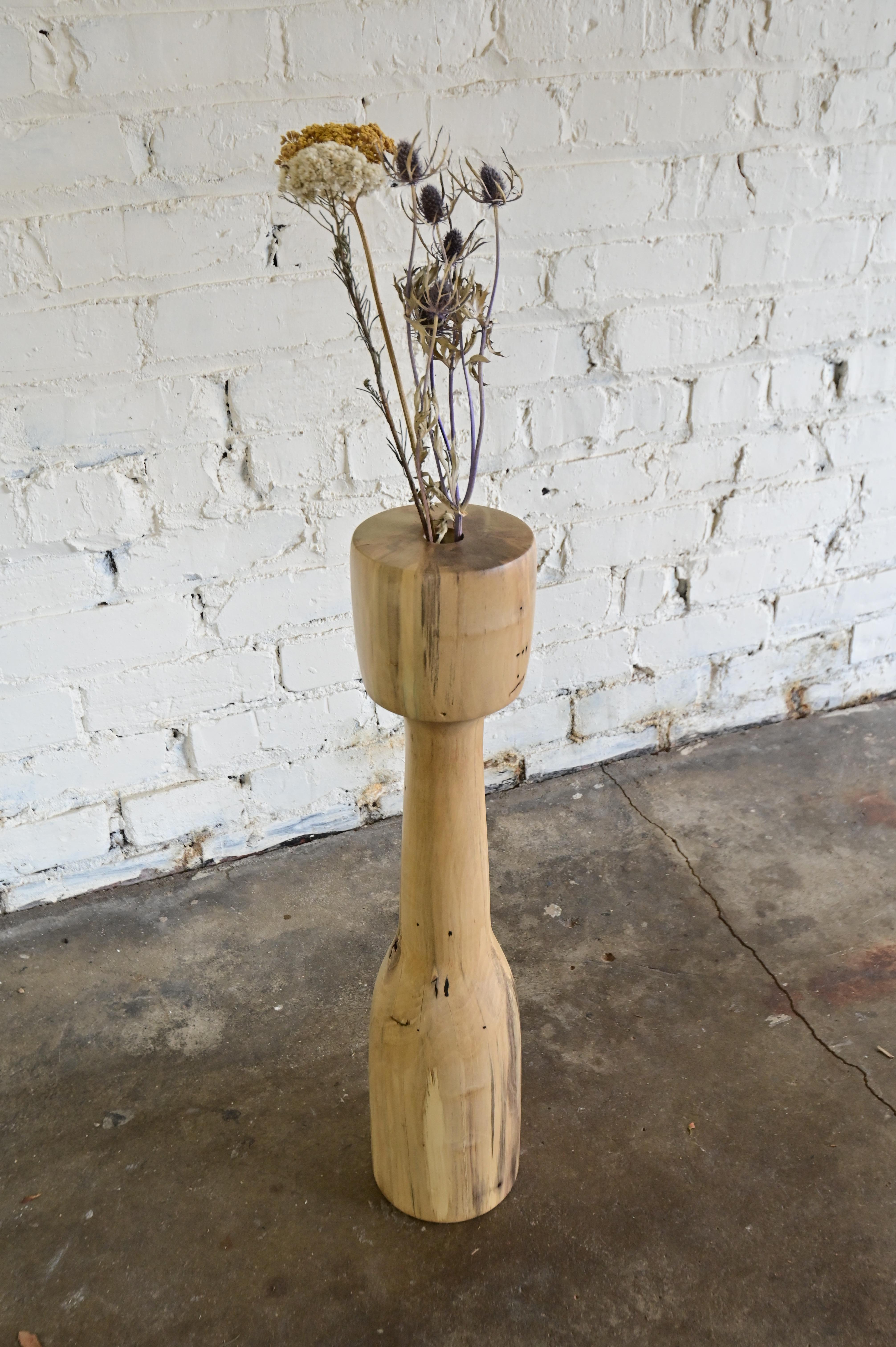 Primitive Minimal Sculpted Wooden Floor Vase For Sale