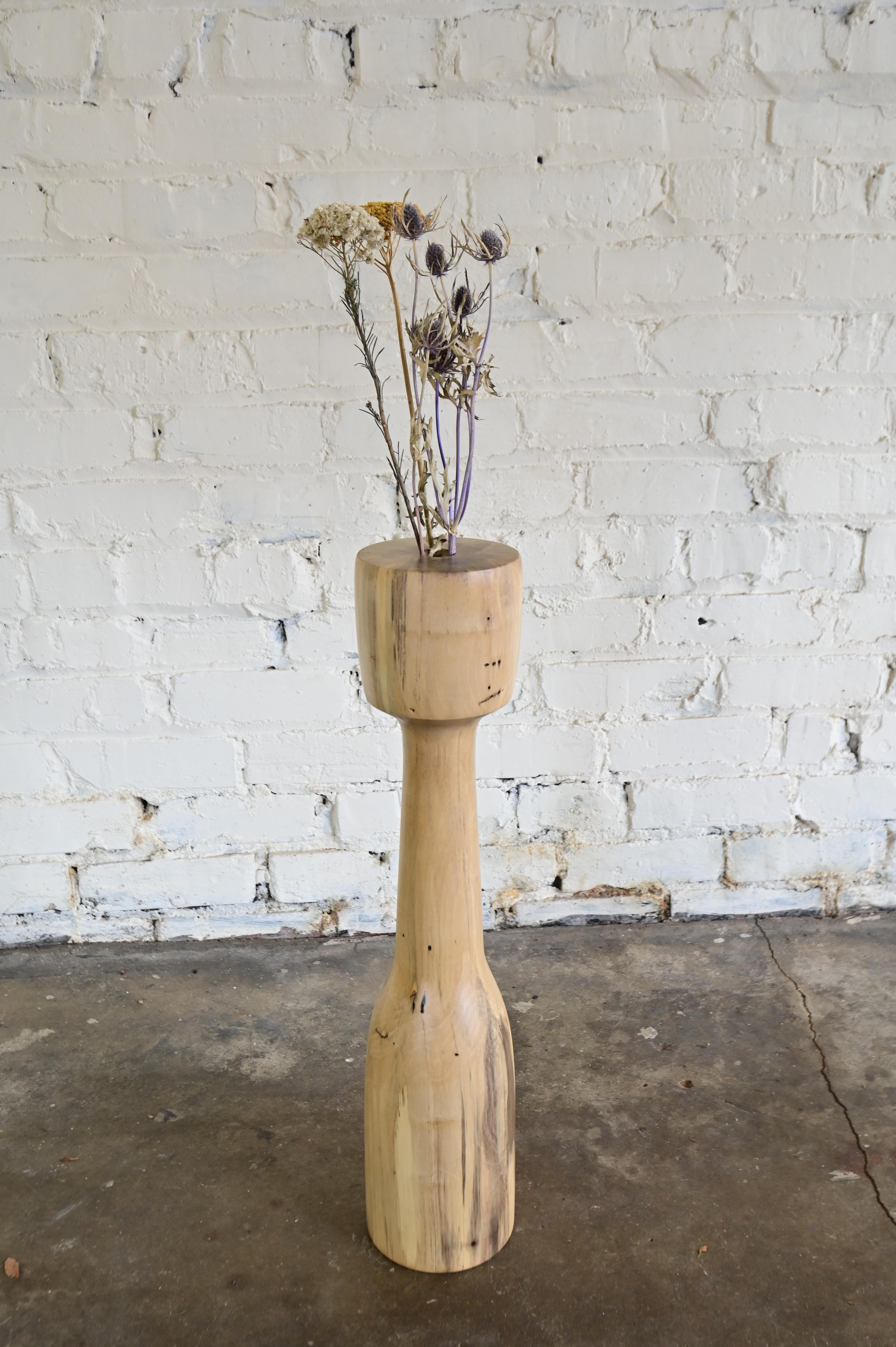 Woodwork Minimal Sculpted Wooden Floor Vase For Sale