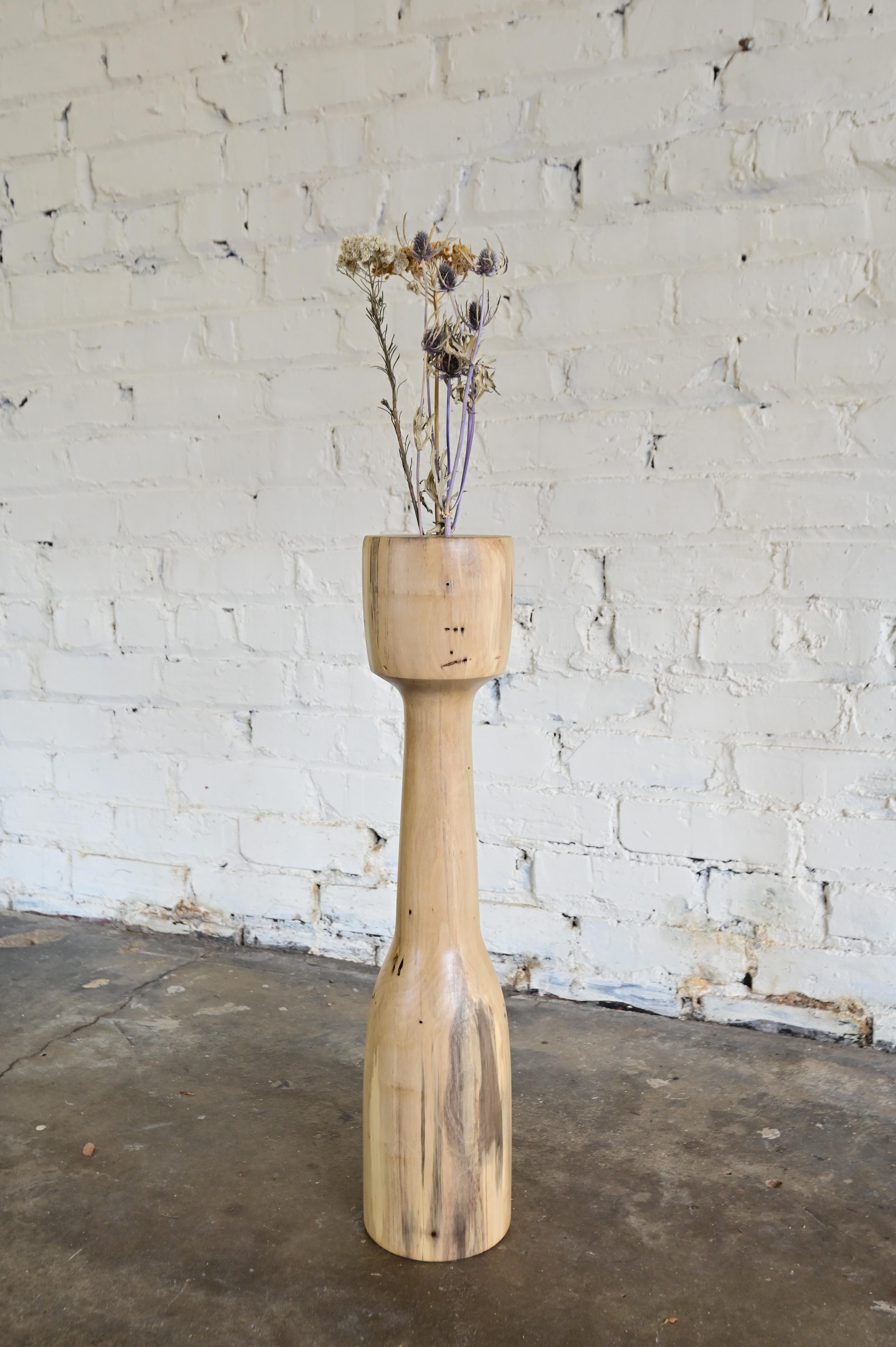 Contemporary Minimal Sculpted Wooden Floor Vase For Sale