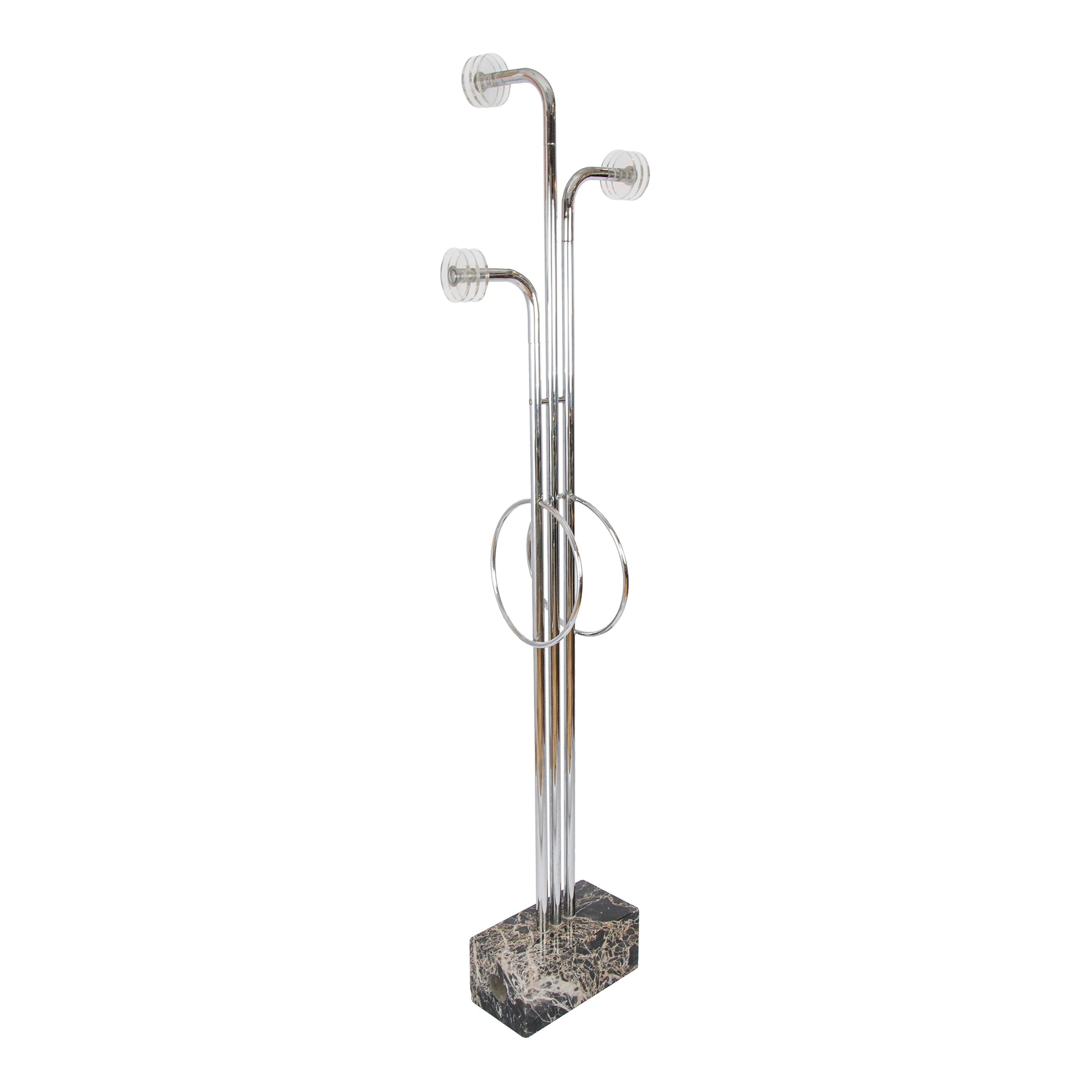 Coat Stand Free Standing in Chrome, Perspex and Black and Gold Marble For Sale