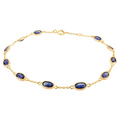Minimal September Birthstone Blue Sapphire Chain Bracelet in 18k Yellow Gold