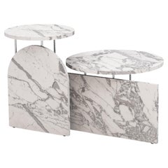Minimal Set Table in Carrara Marble and Metal Made in Italy by Enrico Girotti
