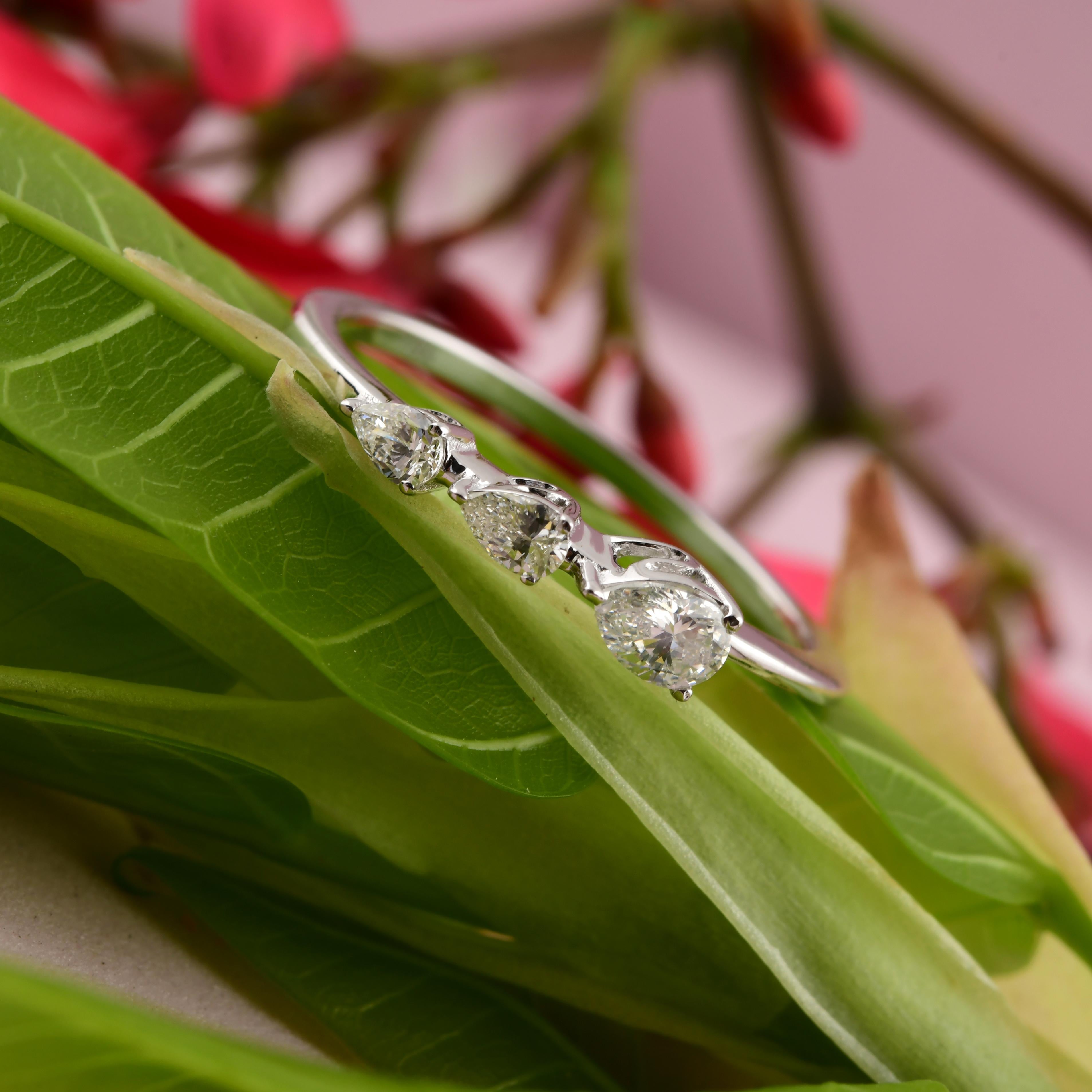 For Sale:  Minimal SI Clarity HI Color Diamond Stackable Ring Gift 18k White Gold 3