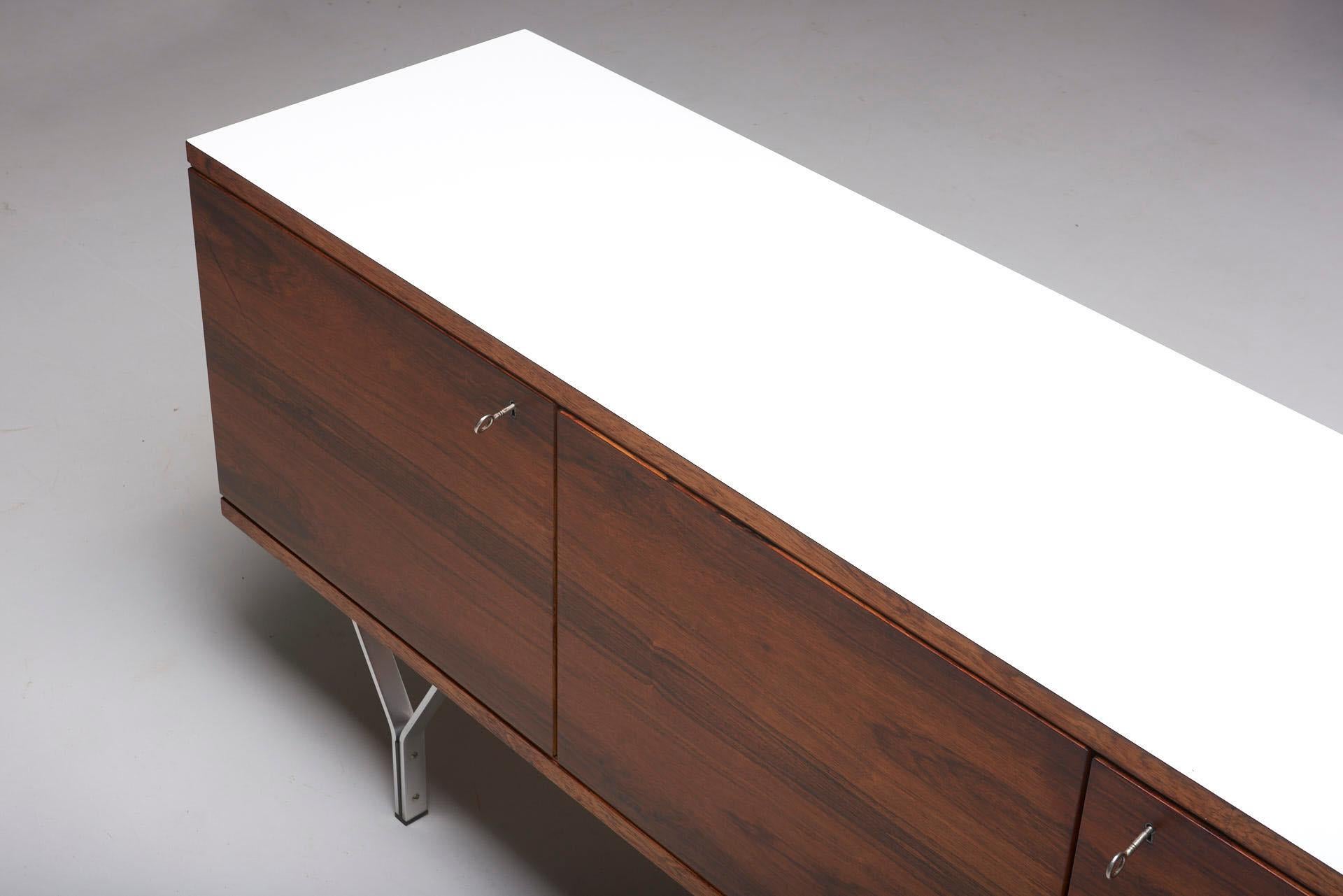Minimal Sideboard in Rio Palissander with Y-Shaped Feet, 1960s 5