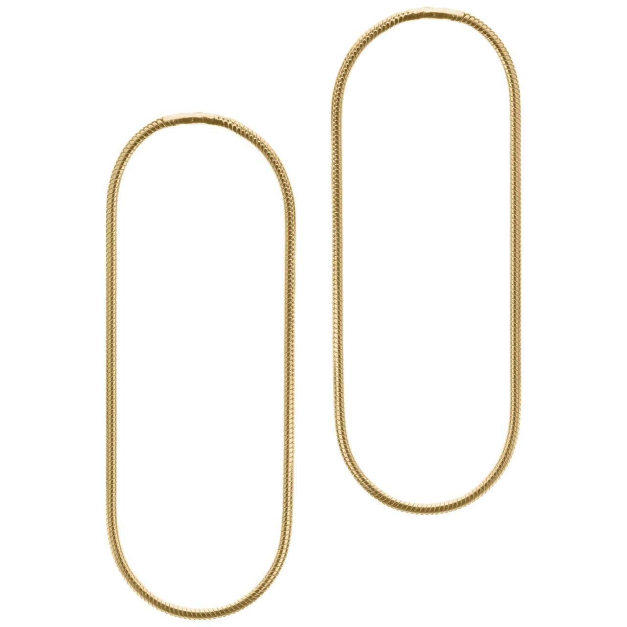 Minimal Snake Chain Gold-Plated Silver Extra Large Hoop Shape Greek Earrings For Sale