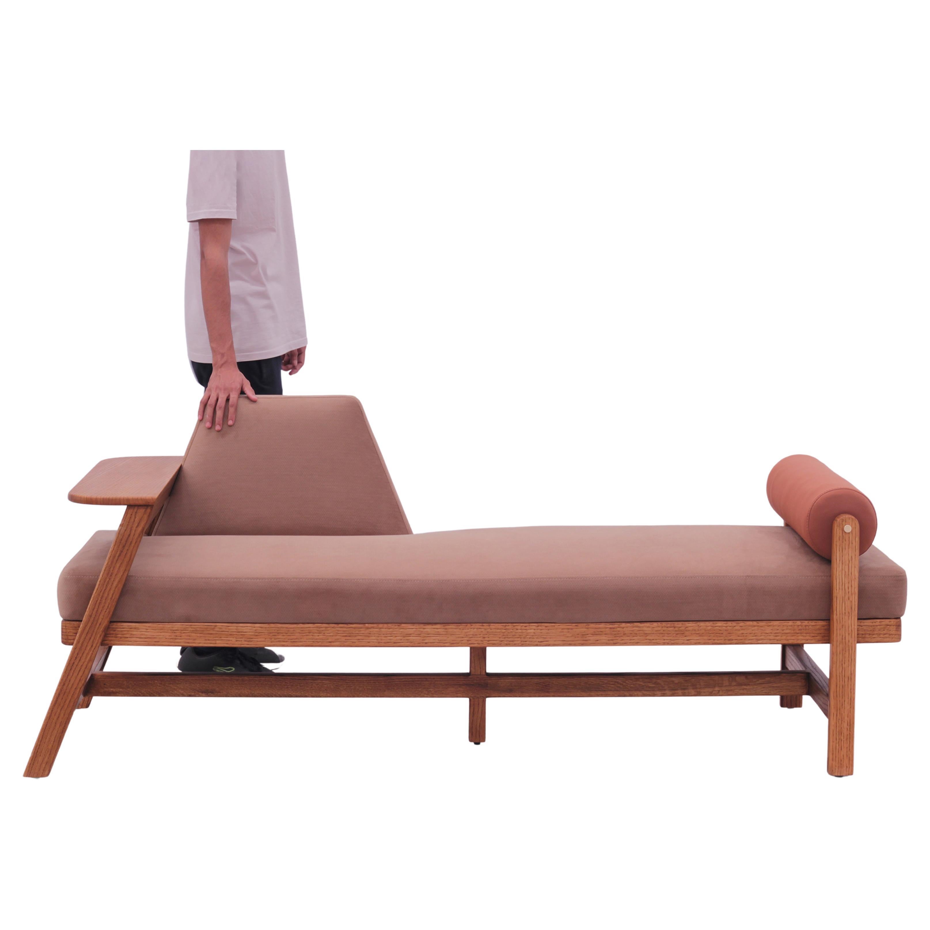 Minimal Solid Oak wood Contemporary SACHI Bench with bolster and brass detail For Sale