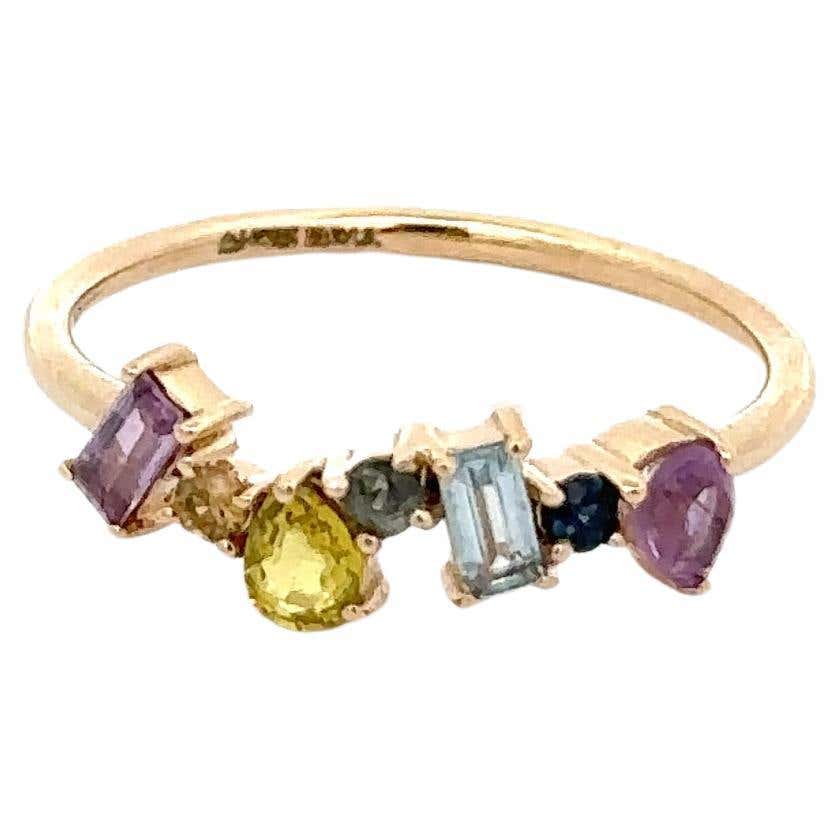 Customizable 14k Solid Yellow Gold Off-Center Set Multi Stone Stackable ...