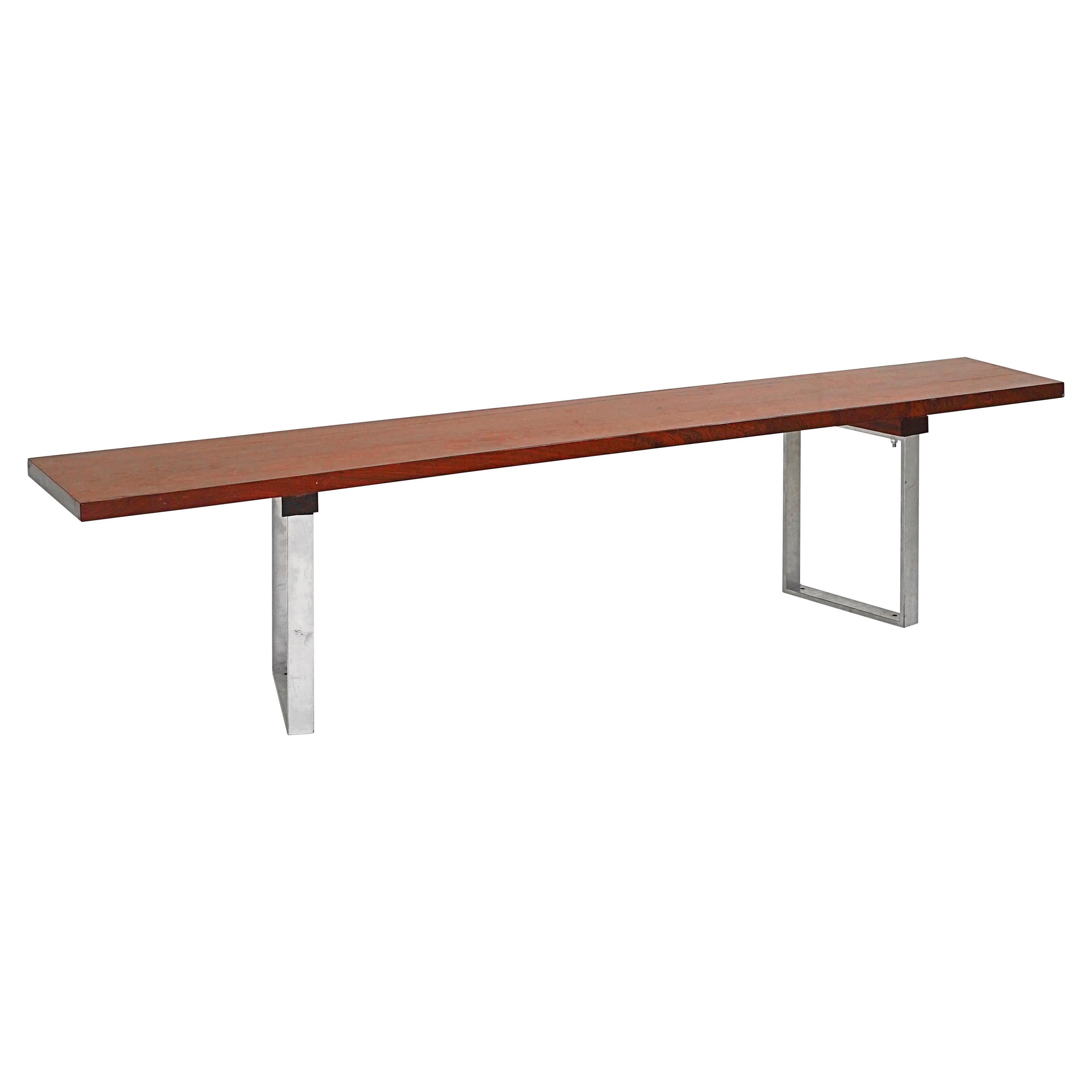 Minimal Stained Oak and Polished Steel Bench