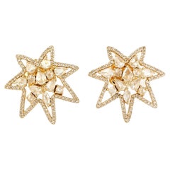 Minimal Star Stud Earrings With Diamond Made In 18k Yellow Gold