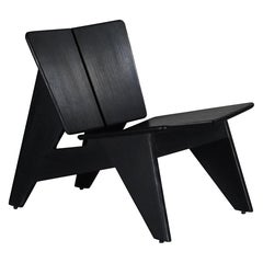Minimal statement solid Oak wood black BUTTERFLY accent chair by Esvee Atelier