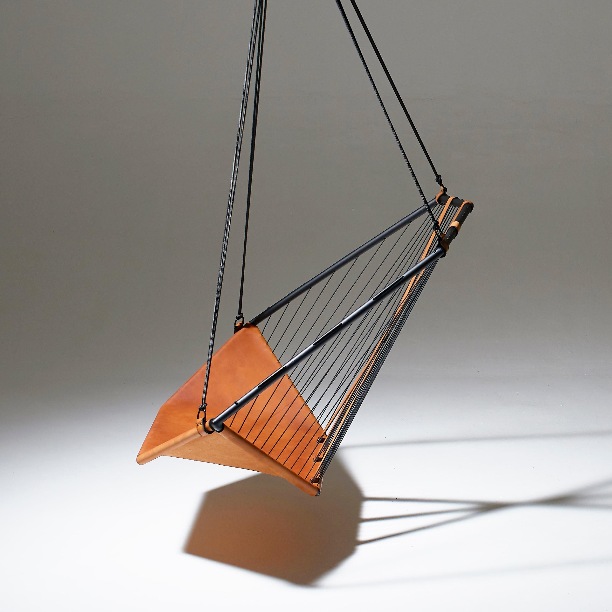 Minimal Studio Stirling Angular Sling Chair Genuine Leather Brown For Sale 5