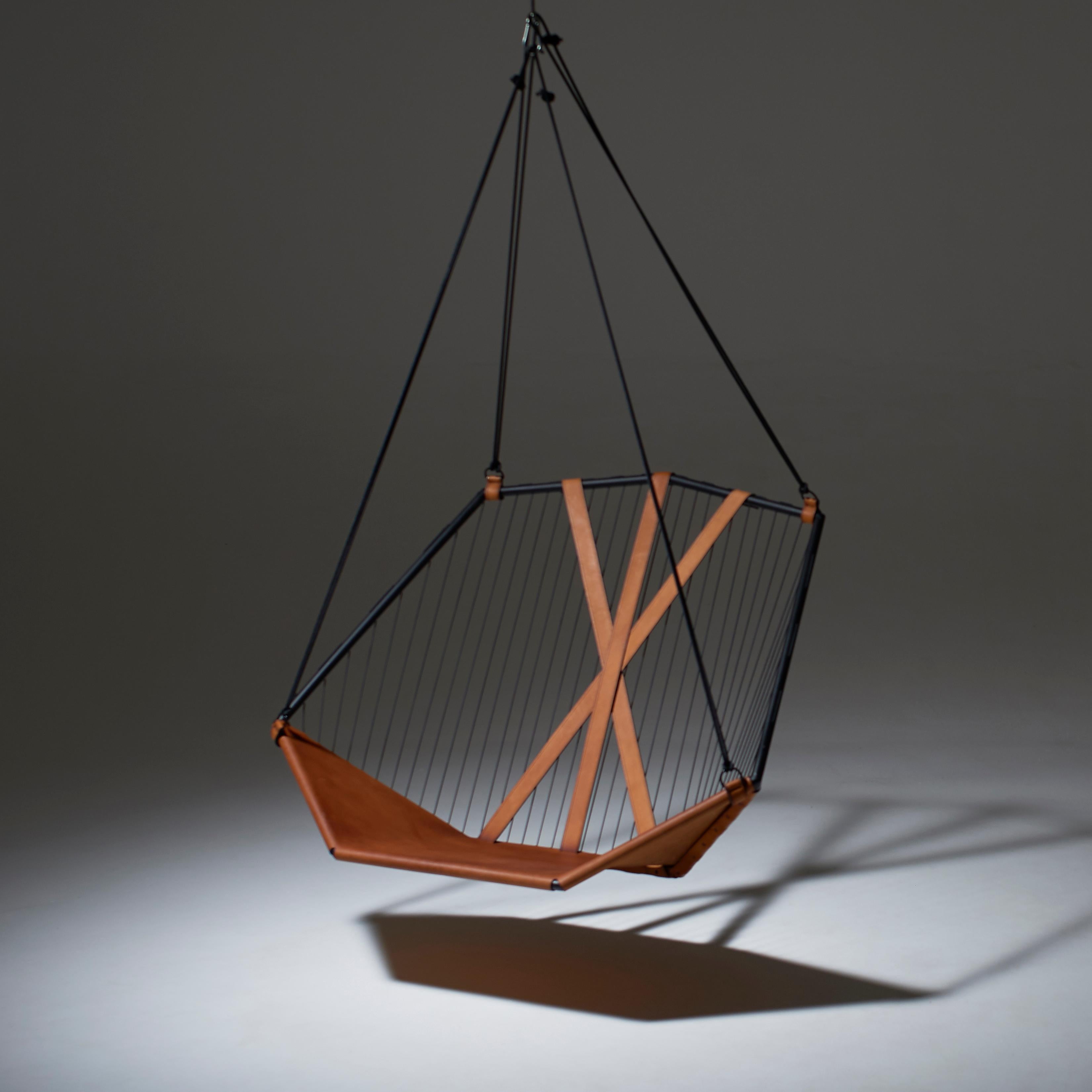 Minimalist Minimal Studio Stirling Angular Sling Chair Genuine Leather Brown For Sale