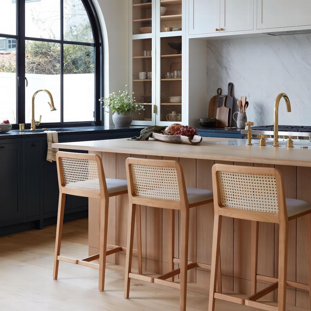 Joinery Minimal Style, Bar or Counter Stool in Solid Wood, Textiles or Leather Seatings For Sale