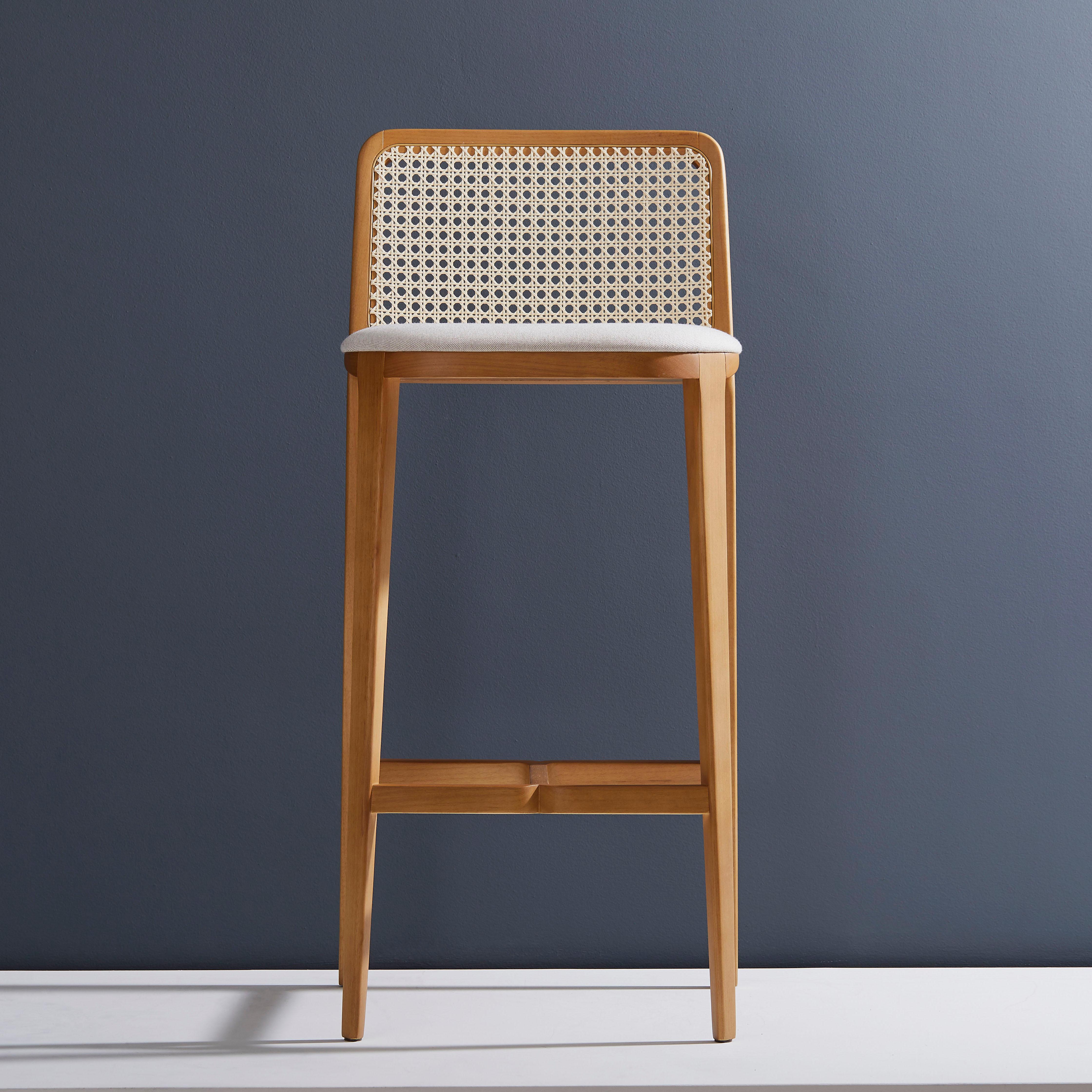 Minimal Style, Bar or Counter Stool in Solid Wood, Textiles or Leather Seatings For Sale 4