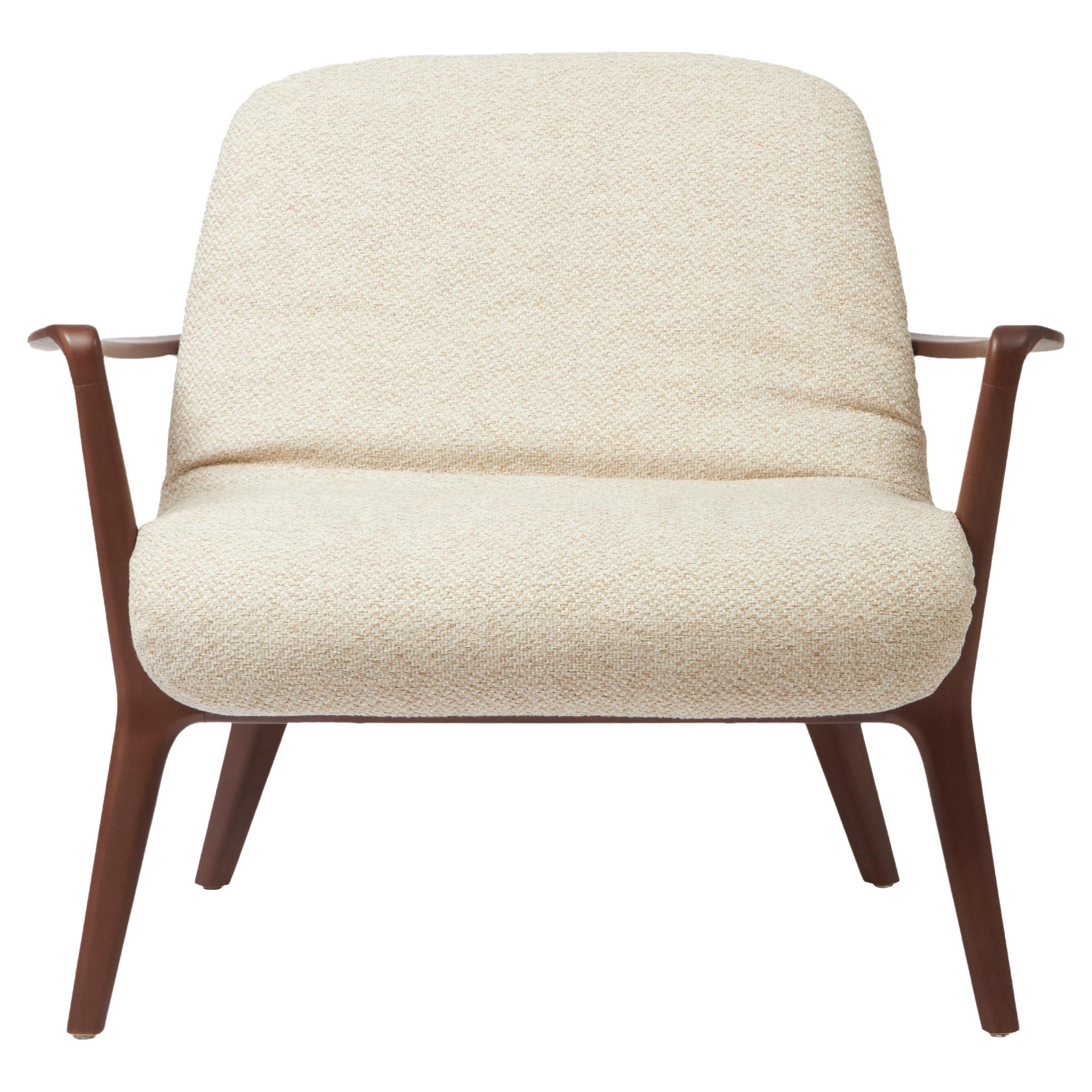 Minimal Style Insigne Armchair Sculpted in walnut wood finish, textiles seating