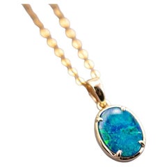 Minimal Style Oval Doublet Opal Pendant Necklace 14k Yellow Gold