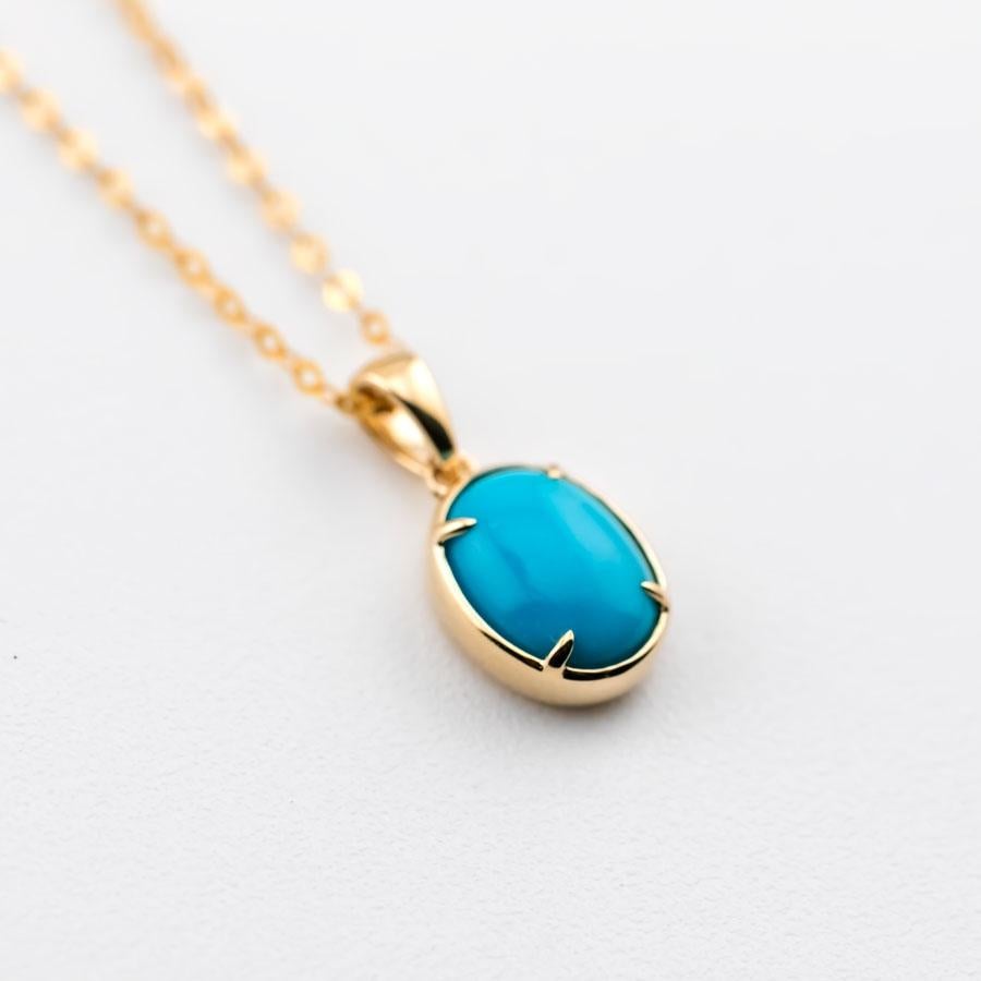 Arts and Crafts Collier pendentif turquoise ovale de style minimaliste en or jaune 18 carats en vente