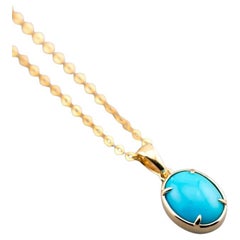 Minimal Style Oval Turquoise Pendant Necklace 18k Yellow Gold