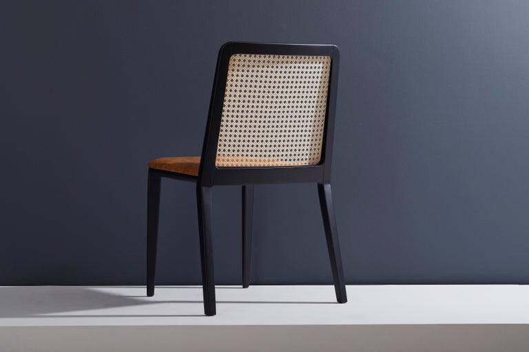 Modern Minimal Style, Solid Wood Chair, Leather or Textile Seating, Caning Backboard For Sale